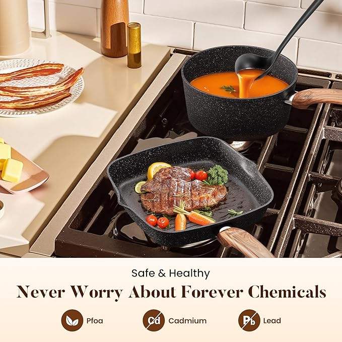 Geling 30PCS Granite Nonstick Cookware Set | Modern Black Aluminum Pots & Pans - Image 2