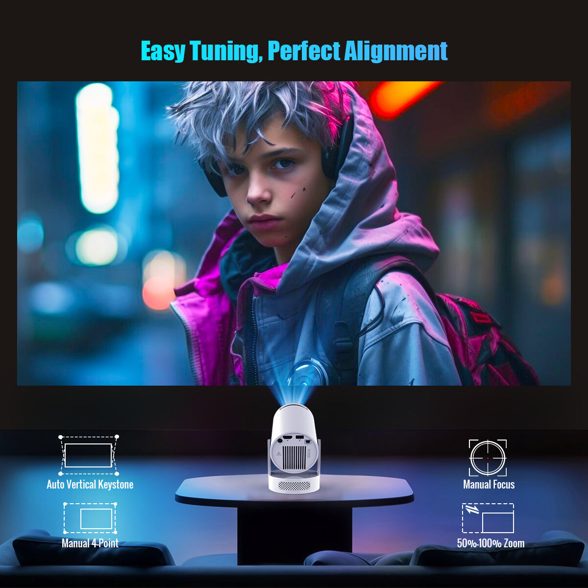 Projector Portable Mini Cinema HY300pro+ | 8000 Lumens LED LCD Flexible Outdoor 1280×720P Smart Projector - Image 2