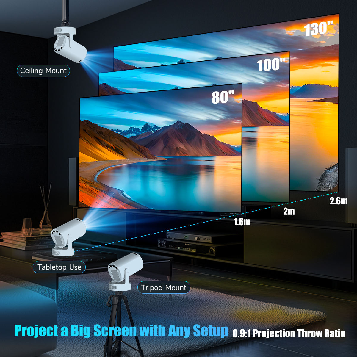 Projector Portable Mini Cinema HY300pro+ | 8000 Lumens LED LCD Flexible Outdoor 1280×720P Smart Projector - Image 4
