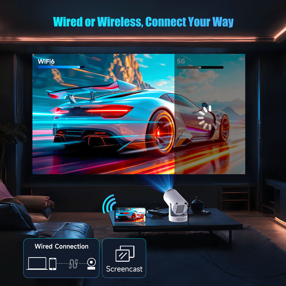 Projector Portable Mini Cinema HY300pro+ | 8000 Lumens LED LCD Flexible Outdoor 1280×720P Smart Projector - Image 5