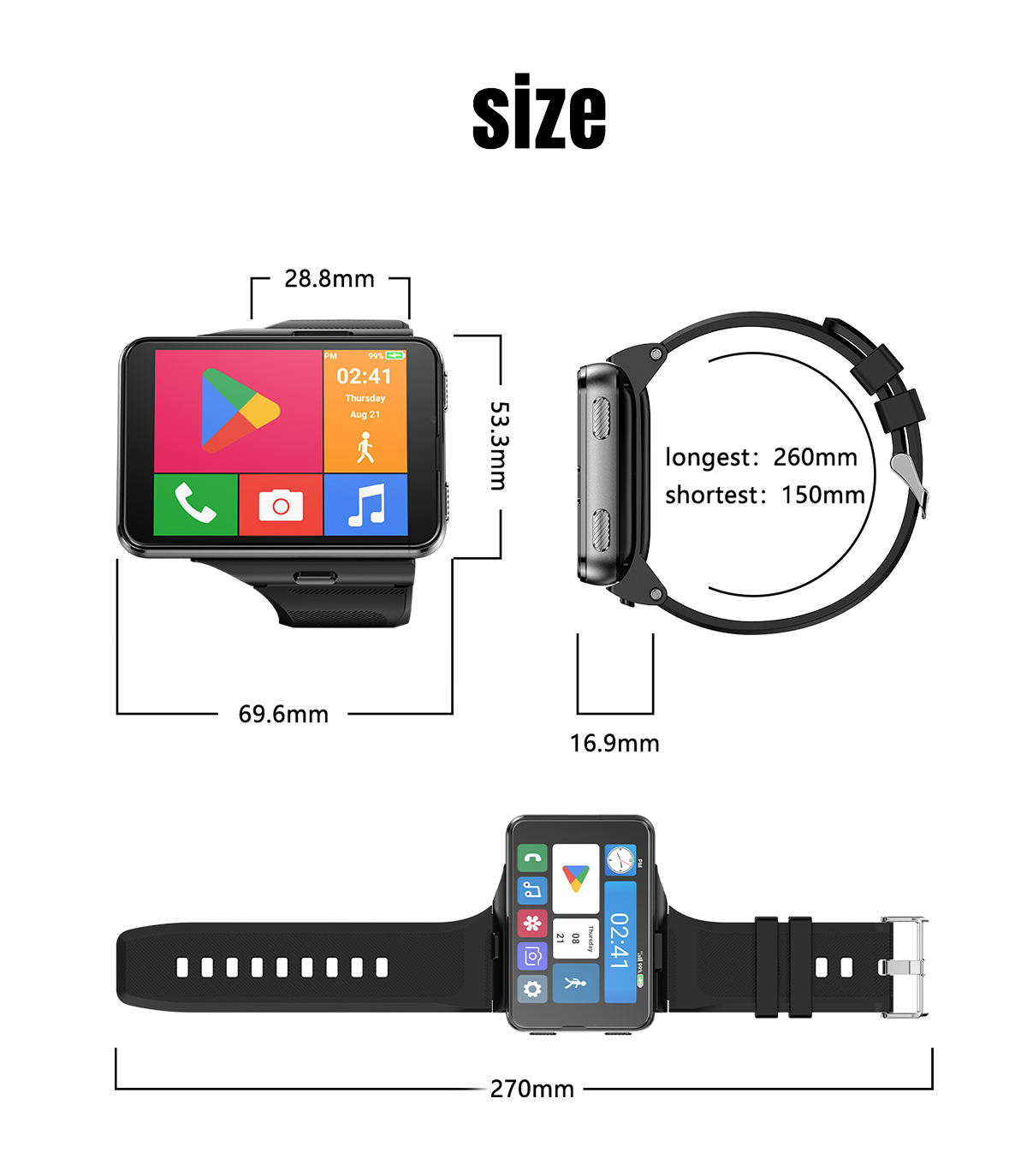 Big Screen Smart Watch S999 | Android 11 WiFi GPS 4G Video Call Smartwatch with 4GB RAM & 64GB Storage - Image 3