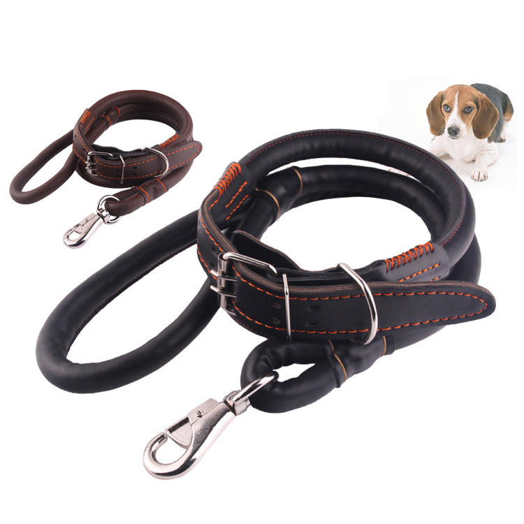 Soft Genuine Leather Pet Rope Dog Leash Collar – Vegan Leather Option – Small & Large Dog Leash Lead and Collar for Safety - Image 2