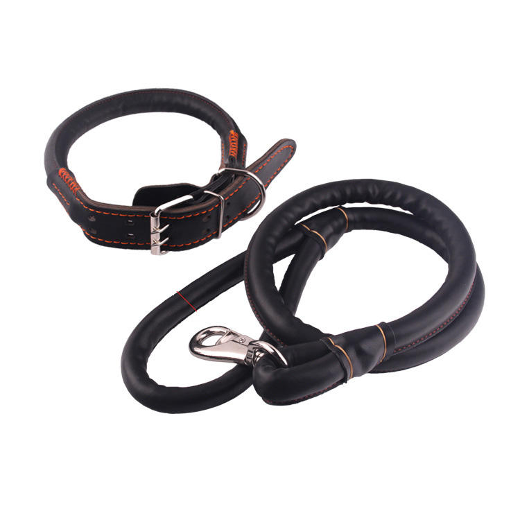Soft Genuine Leather Pet Rope Dog Leash Collar – Vegan Leather Option – Small & Large Dog Leash Lead and Collar for Safety - Image 4