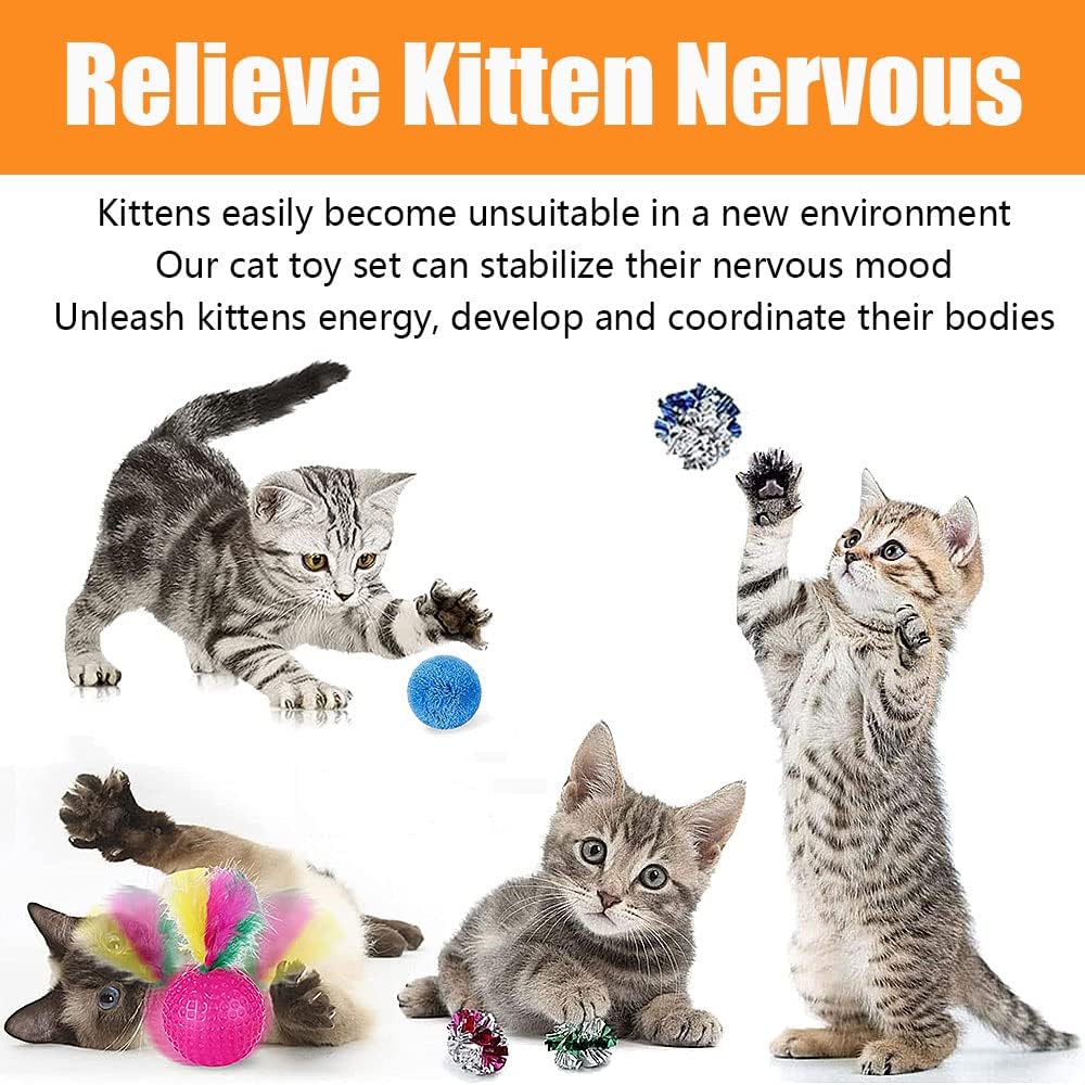 21 Pcs Cat Toys for Indoor Cats – Collapsible Cat Tunnel, Interactive Feather Teaser Wand & Ball Toy for Kittens & Cats - Image 3