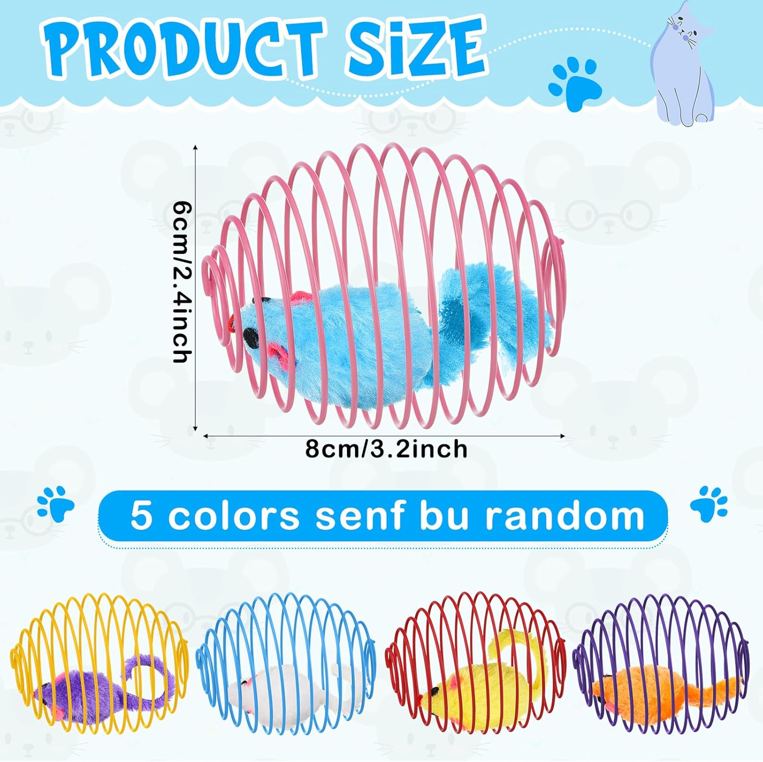 5 Pcs Cat Spring Balls – Stretchable Rolling Balls – Colorful Playful Coils – Interactive Action Toy – Caged Rats for Kittens – Mouse Shape – Multicolor - Image 2