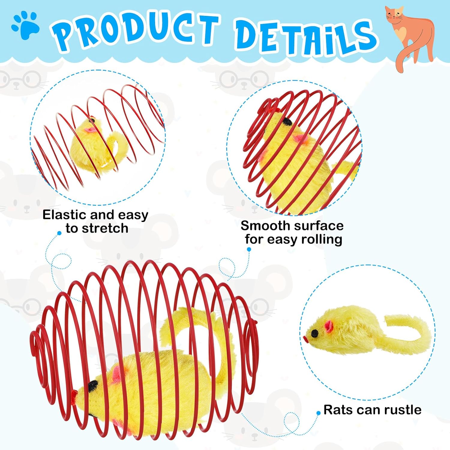 5 Pcs Cat Spring Balls – Stretchable Rolling Balls – Colorful Playful Coils – Interactive Action Toy – Caged Rats for Kittens – Mouse Shape – Multicolor - Image 3