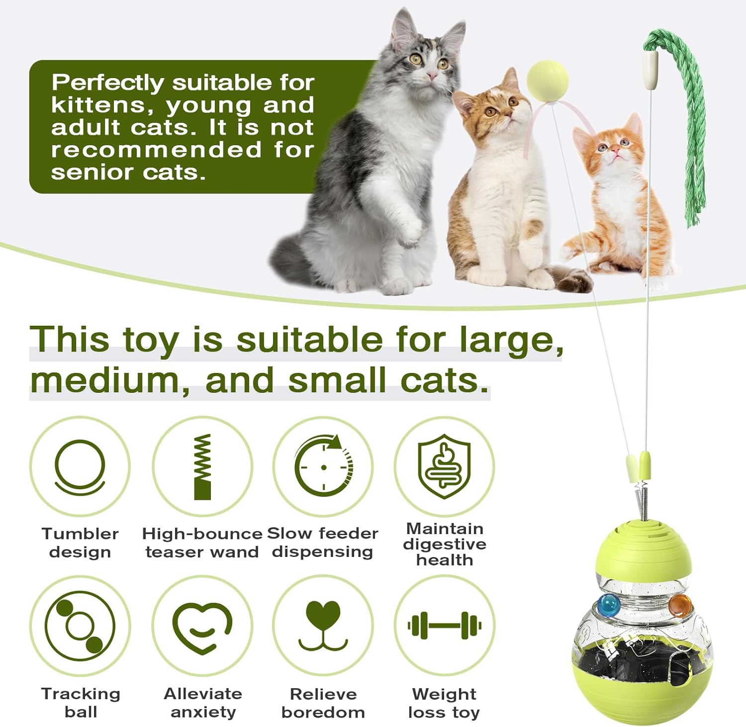 Cat Toy for Indoor Cats – Wobble Treat Dispenser Ball – Kitten Food Dispenser & Puzzle Feeder – Enrichment Toys – Mental Stimulation Interactive Brain Game - Image 2