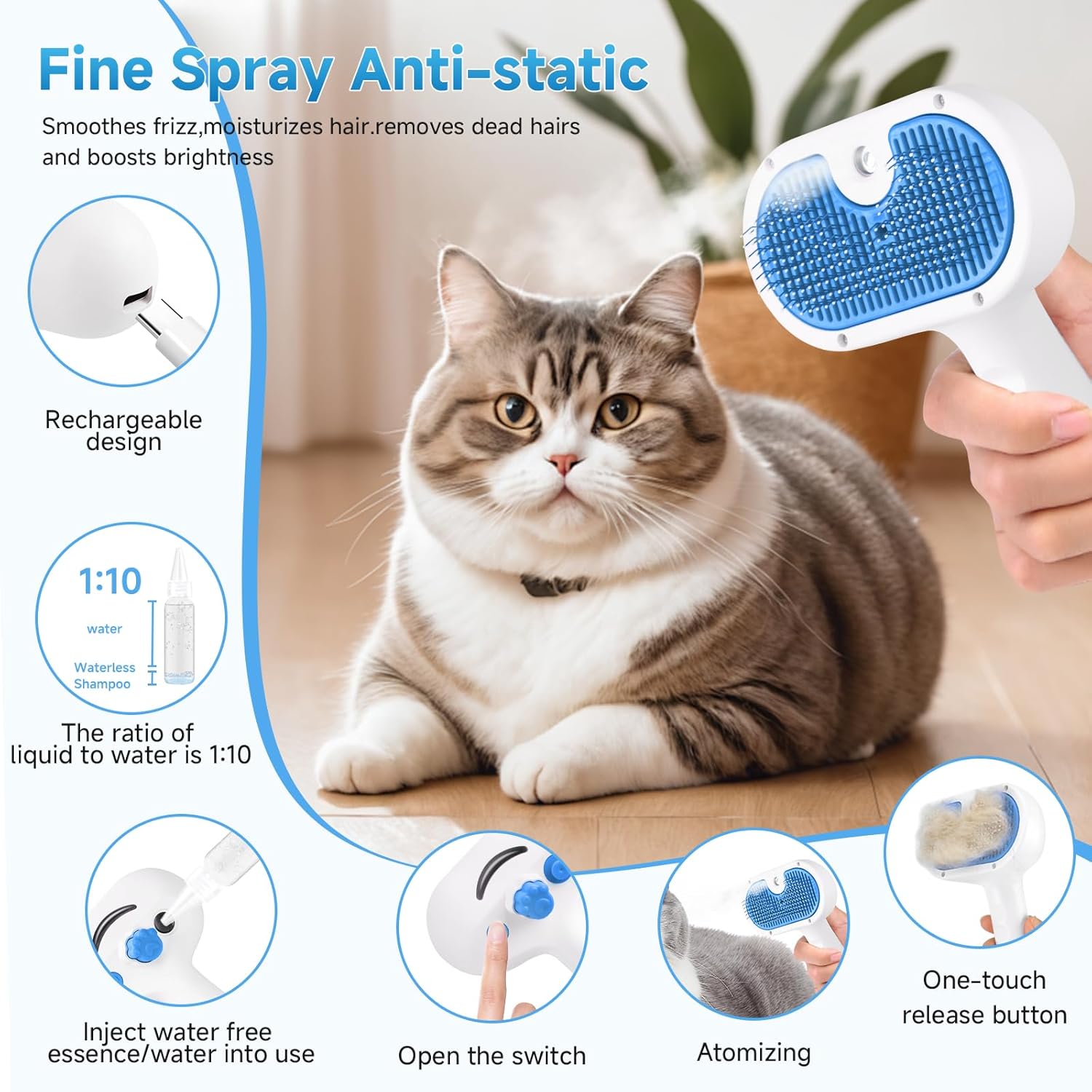 Pet Steam Brush – 3-in-1 Grooming Tool for Dogs & Cats - Image 6