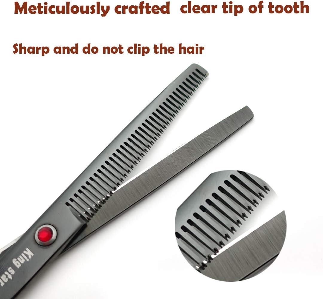 7.0 inch Titanium Professional Dog Grooming Scissors Set – Straight, Thinning & Curved Shears – 4 Pcs – Bright Black - Image 5