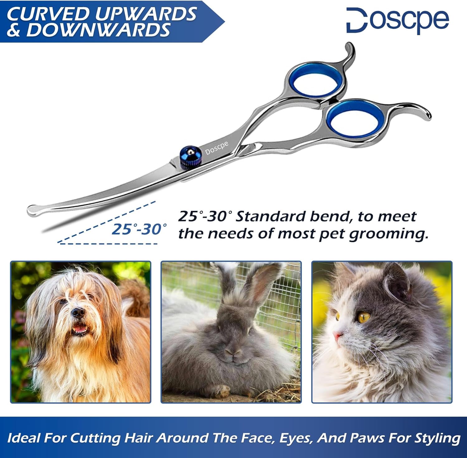Curved Dog Grooming Scissors – 6.69 inches – Round Tips – Pet Shears for Face & Paw Hair Trimming – Left & Right Handed - Image 5