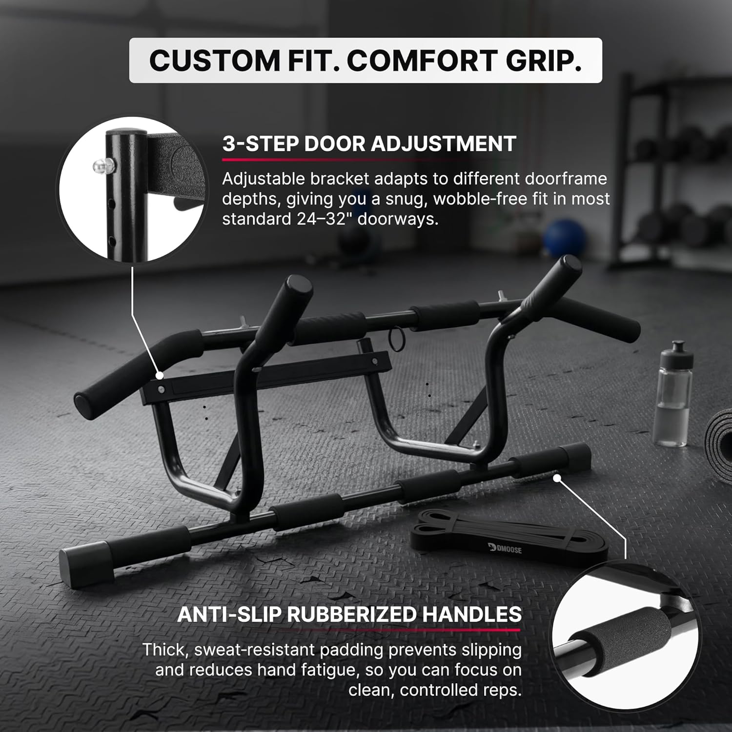 Fitness Pull Up Bar for Doorway – 250 lbs Capacity – No Screw No Slip Hanging Chin Up Bar for Door Frame – Multi Padded Grips with Installation Guide - Image 4