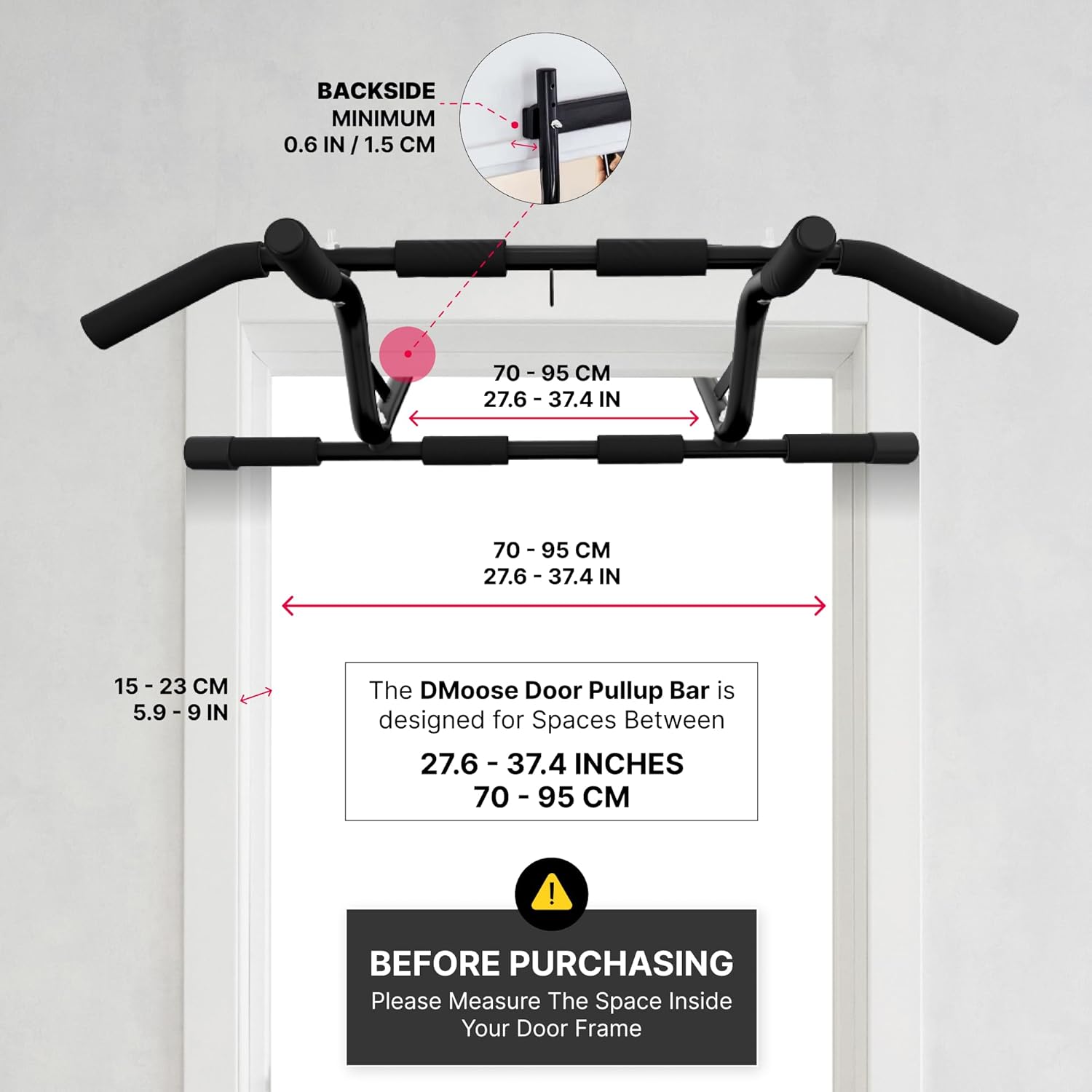 Fitness Pull Up Bar for Doorway – 250 lbs Capacity – No Screw No Slip Hanging Chin Up Bar for Door Frame – Multi Padded Grips with Installation Guide - Image 6