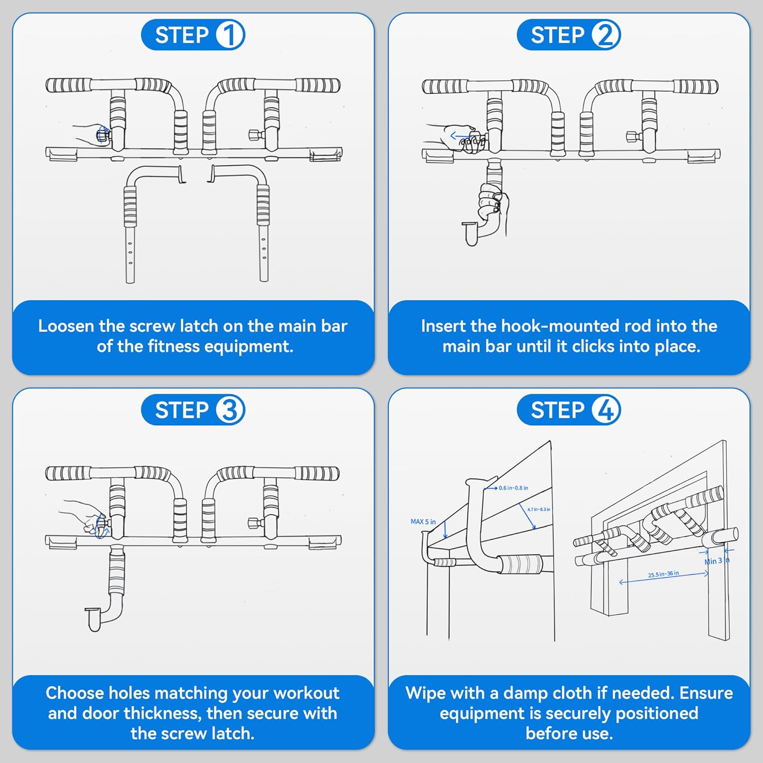 2026 Multifunctional Pull Up Bar for Doorway – US Patented Foldable Design – No Drilling – 440 lbs Capacity – Multi-Grip with Resistance Band Hooks - Image 6
