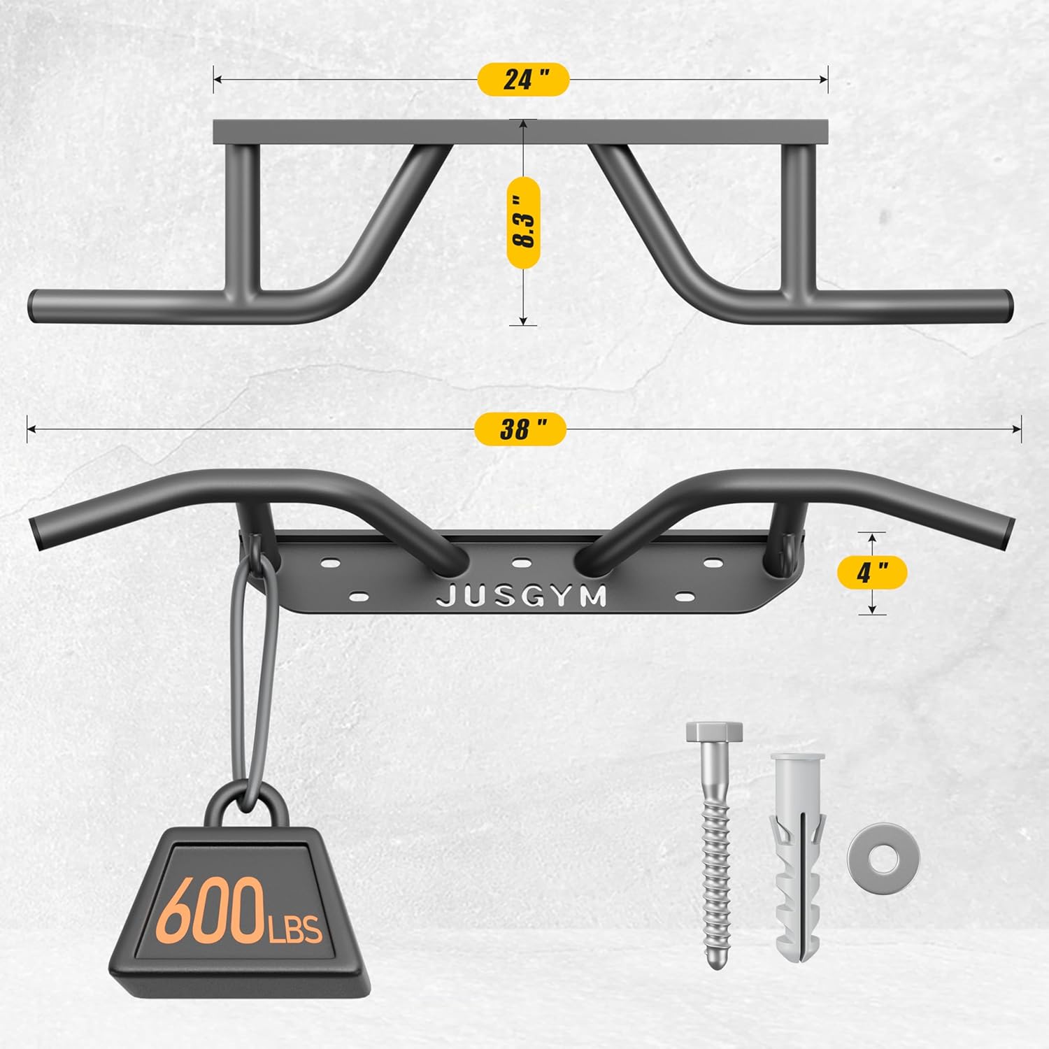 Wall Mounted Pull Up Bar – Heavy Duty Chin Up Bar for Joist or Beam Mount – 600 lbs Capacity – Multifunctional Fitness Bar - Image 2