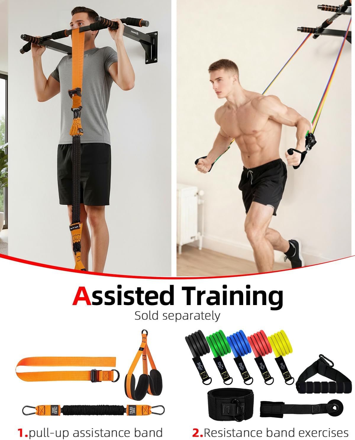 Wall Mounted Pull Up Bar – Multi-Grip Chin Up Bar for Home Gym – Drill-Installed Heavy Duty Training Bar – 440 lbs Capacity – Black & Orange - Image 6