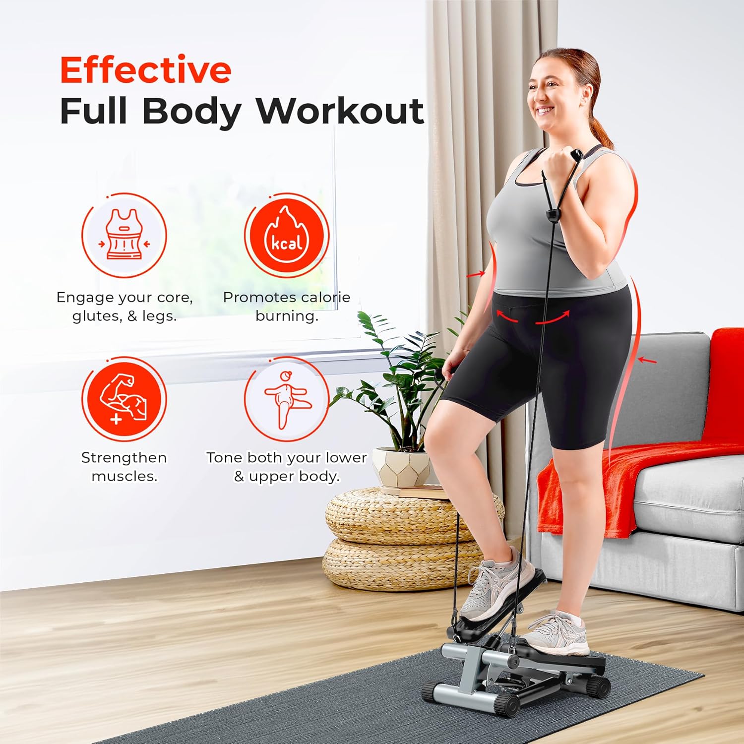 Mini Steppers for Exercise at Home – Stair Step Workout Machine with Resistance Bands – Full Body Cardio Equipment – Smart Stepper with SunnyFit App Connection - Image 2