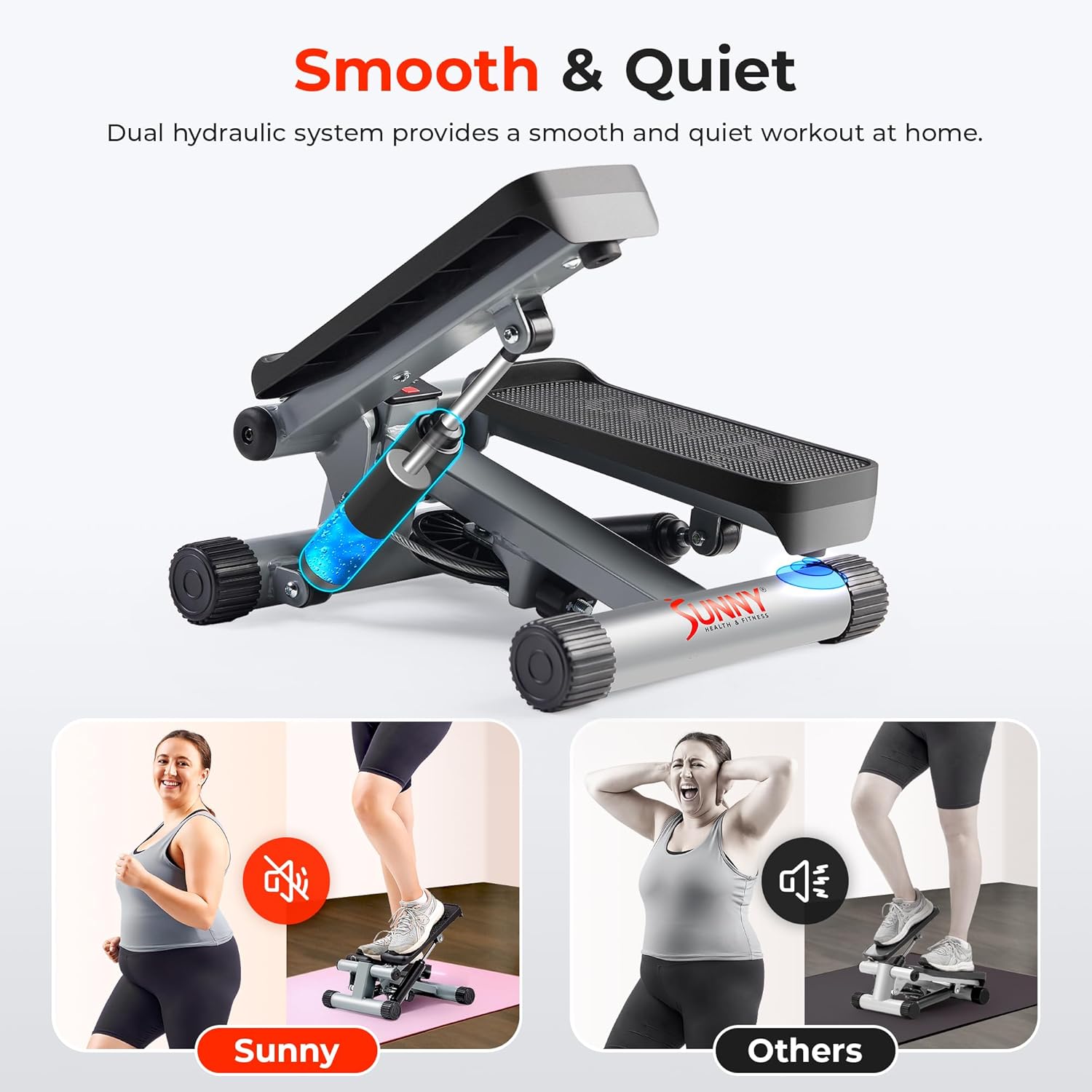 Mini Steppers for Exercise at Home – Stair Step Workout Machine with Resistance Bands – Full Body Cardio Equipment – Smart Stepper with SunnyFit App Connection - Image 4