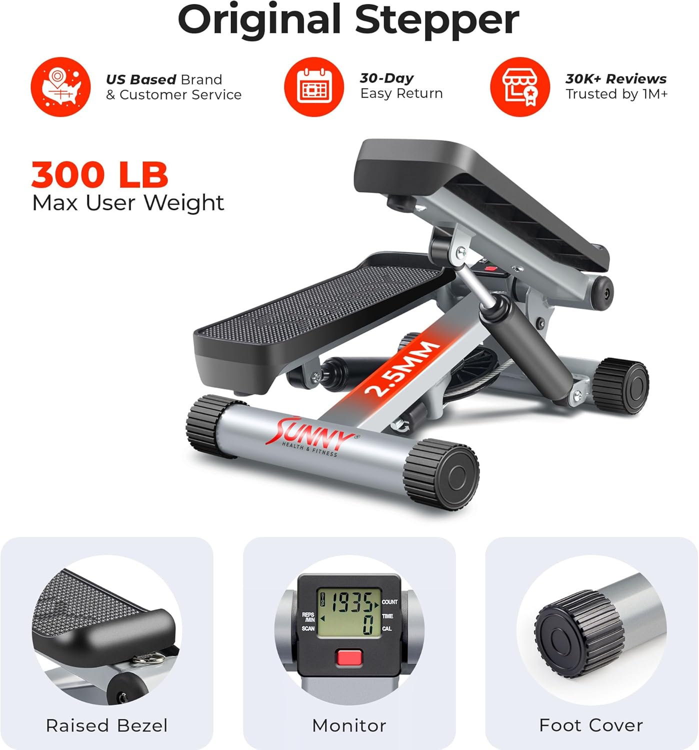 Mini Steppers for Exercise at Home – Stair Step Workout Machine with Resistance Bands – Full Body Cardio Equipment – Smart Stepper with SunnyFit App Connection - Image 6