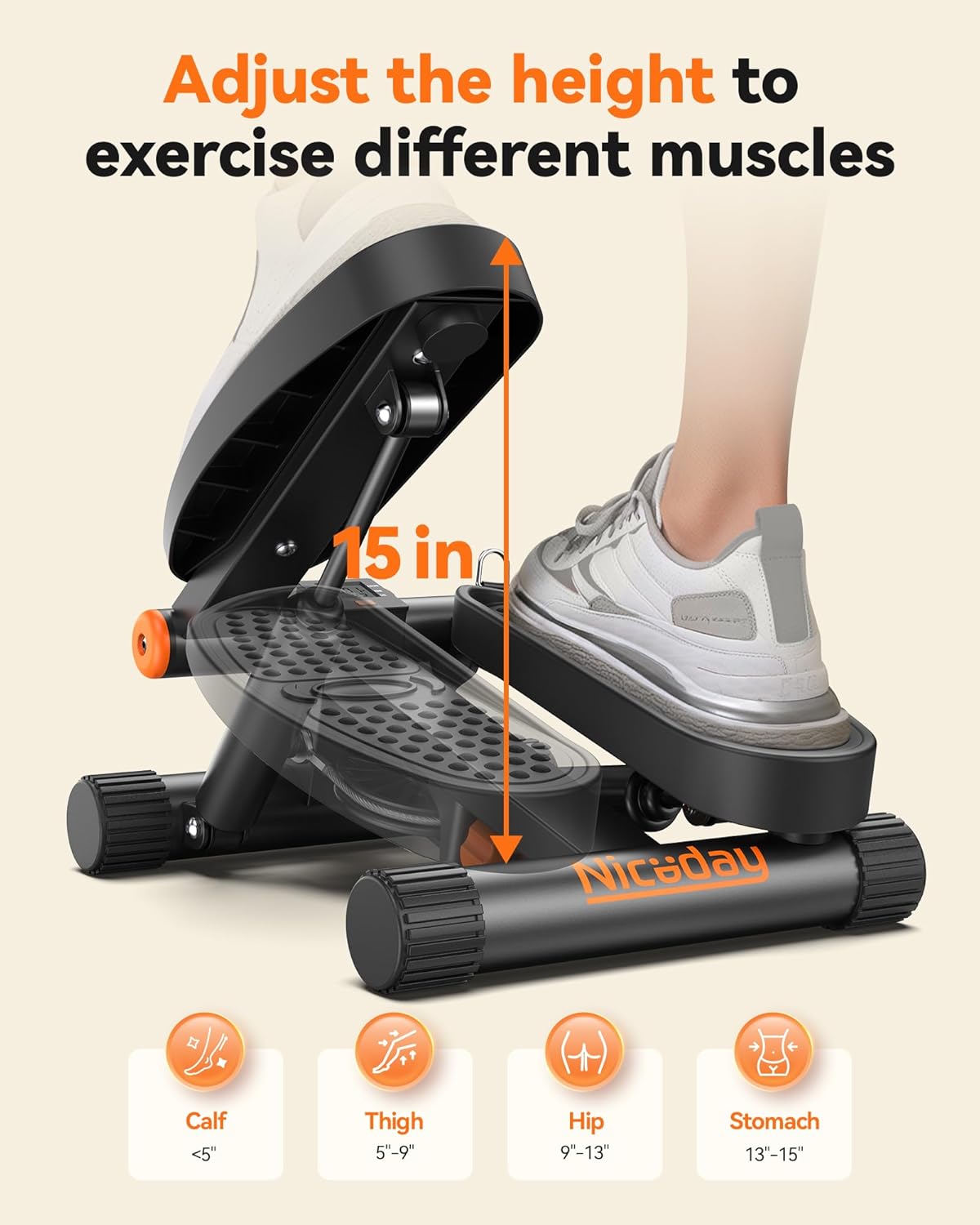 Steppers for Exercise – Stair Stepper with Resistance Bands – Mini Stepper 300 lbs Capacity – Hydraulic Fitness Stepper with LCD Monitor - Image 4