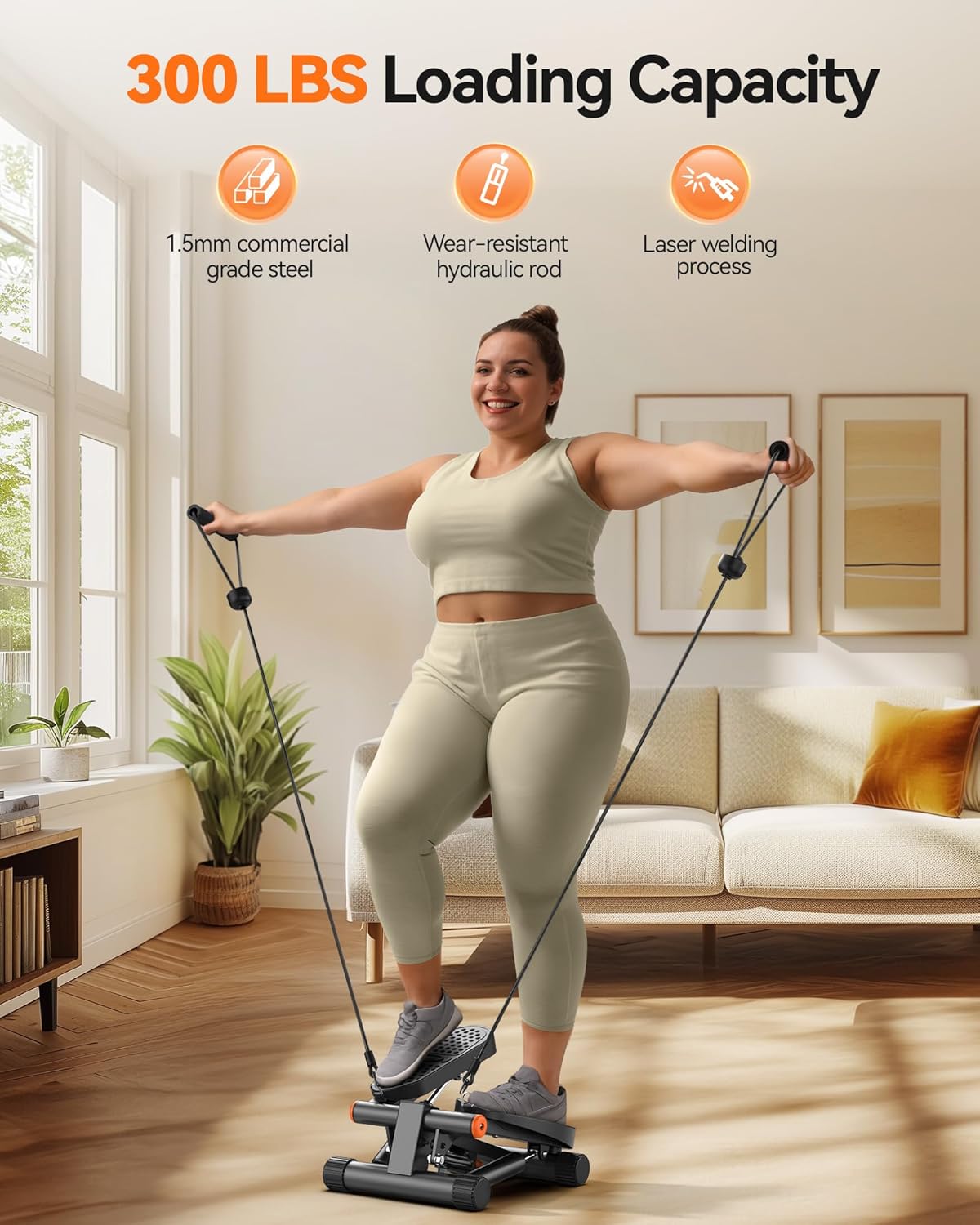Steppers for Exercise – Stair Stepper with Resistance Bands – Mini Stepper 300 lbs Capacity – Hydraulic Fitness Stepper with LCD Monitor - Image 5