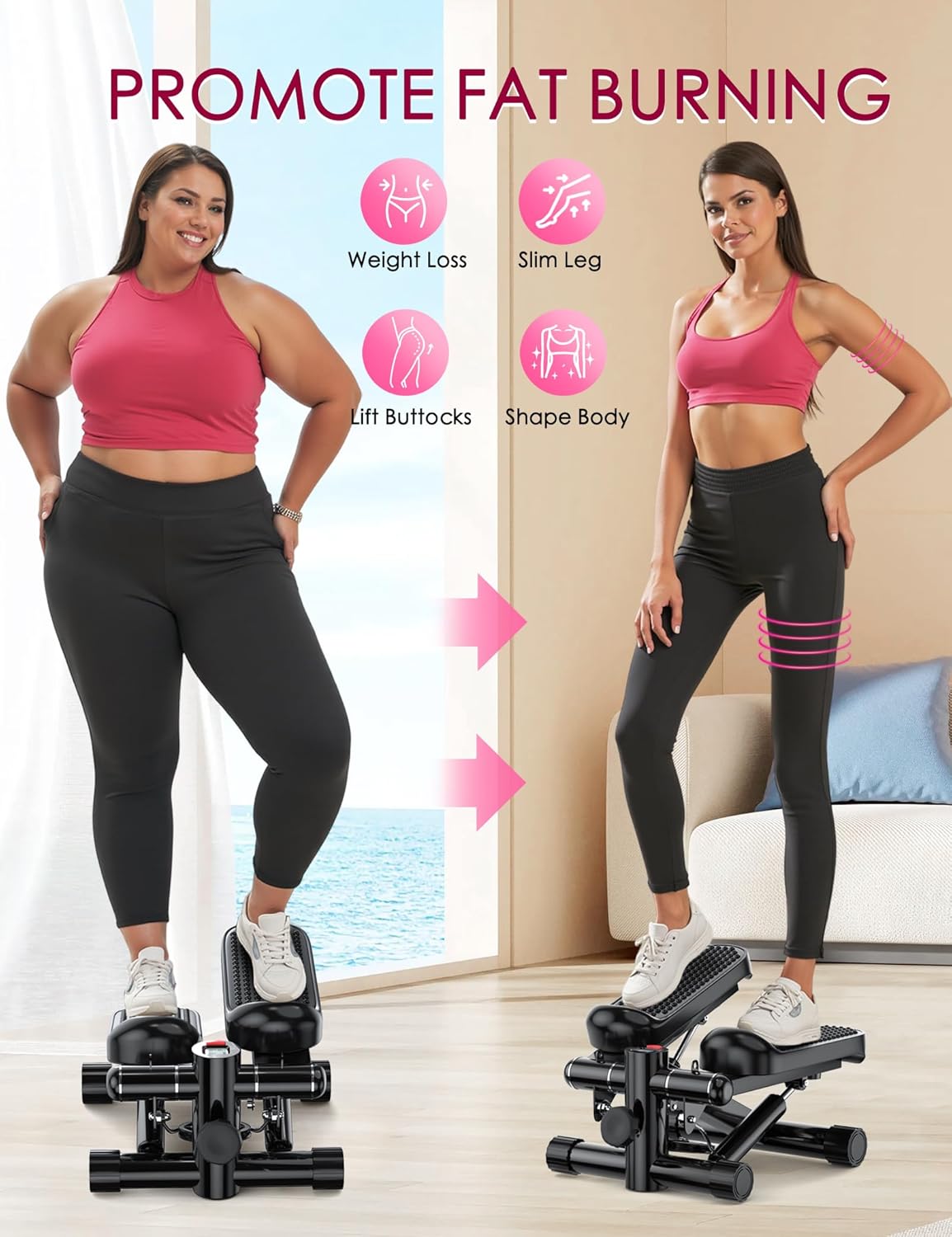 Steppers for Exercise at Home – KitGody Mini Stepper with Resistance Bands – Portable Stair Stepper – 330 lbs Capacity – Adjustable Height Fitness Stepper Machine - Image 2