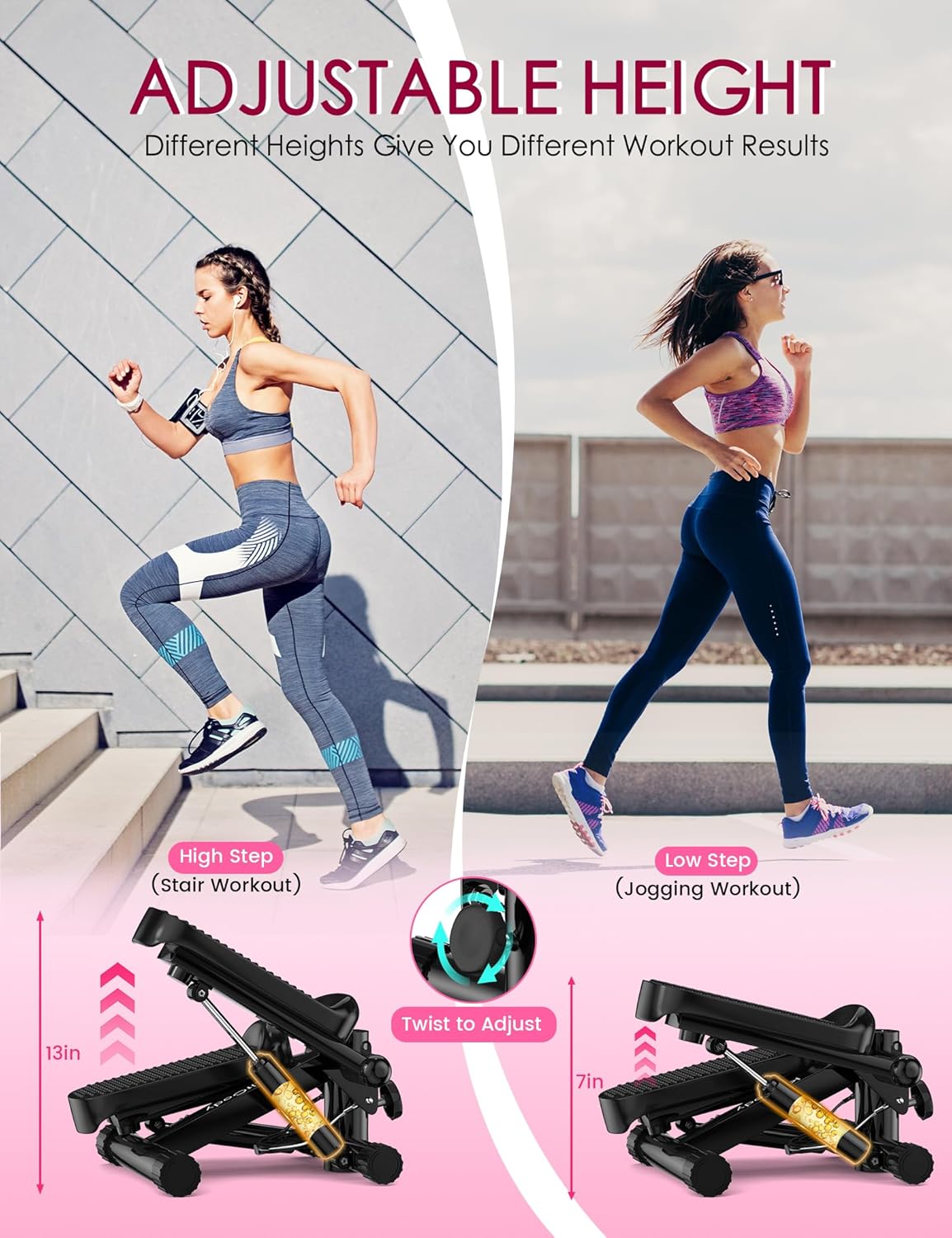 Steppers for Exercise at Home – KitGody Mini Stepper with Resistance Bands – Portable Stair Stepper – 330 lbs Capacity – Adjustable Height Fitness Stepper Machine - Image 3