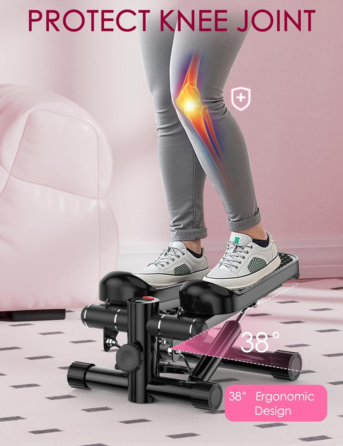 Steppers for Exercise at Home – KitGody Mini Stepper with Resistance Bands – Portable Stair Stepper – 330 lbs Capacity – Adjustable Height Fitness Stepper Machine - Image 4