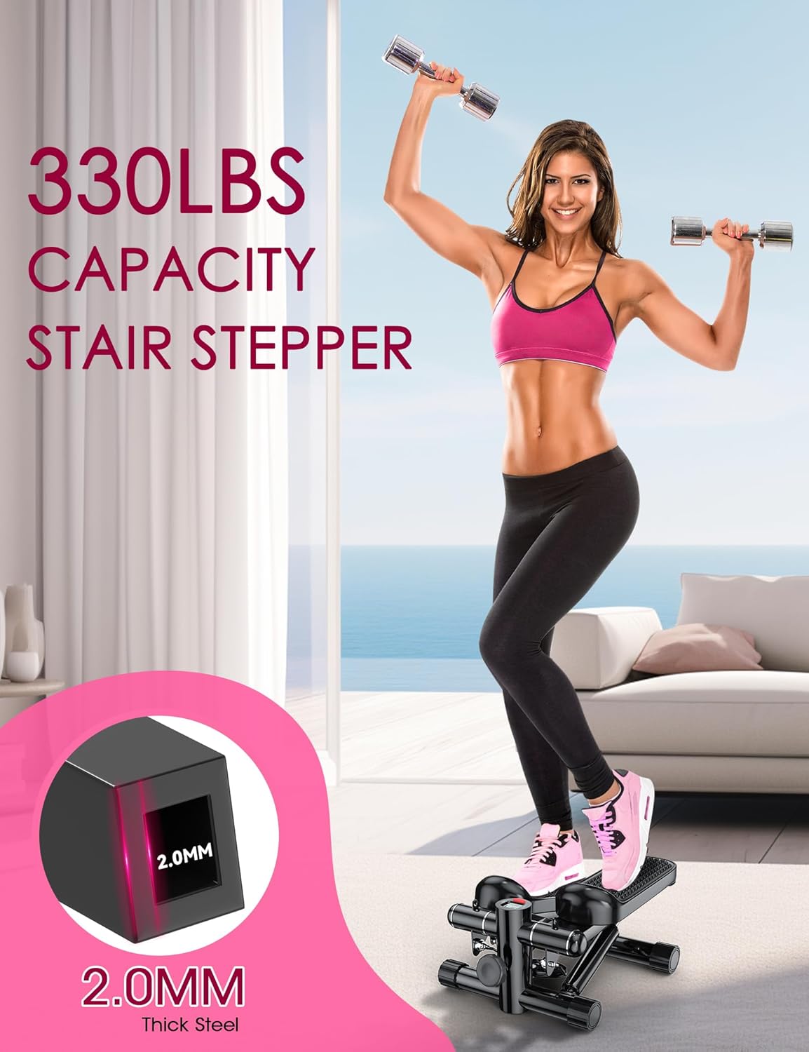Steppers for Exercise at Home – KitGody Mini Stepper with Resistance Bands – Portable Stair Stepper – 330 lbs Capacity – Adjustable Height Fitness Stepper Machine - Image 5