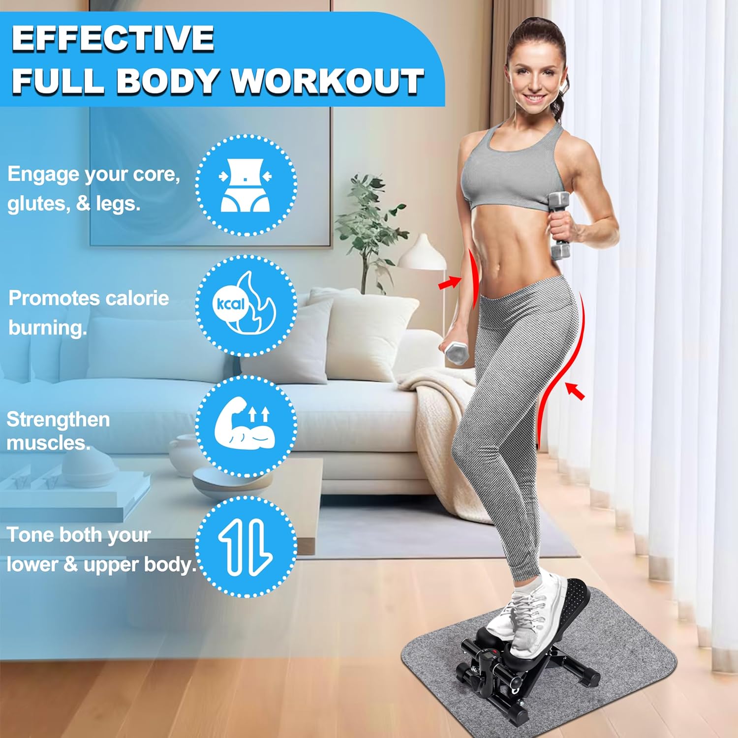 Steppers for Exercise at Home – 330 lbs Capacity with Resistance Bands & Non-Slip Mat – Adjustable Height Hydraulic Stepper with LCD – Full Body Workout - Image 2