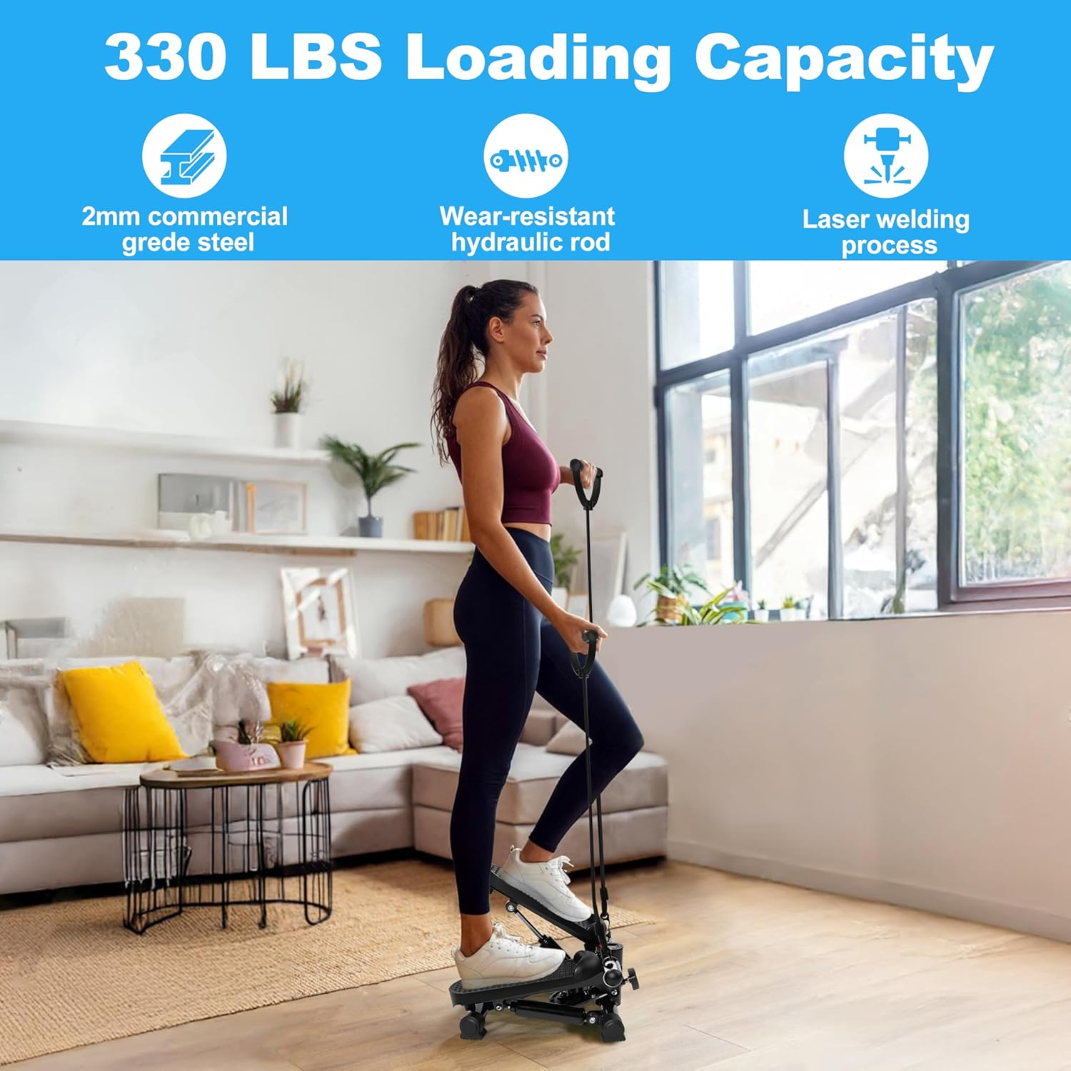 Steppers for Exercise at Home – 330 lbs Capacity with Resistance Bands & Non-Slip Mat – Adjustable Height Hydraulic Stepper with LCD – Full Body Workout - Image 3