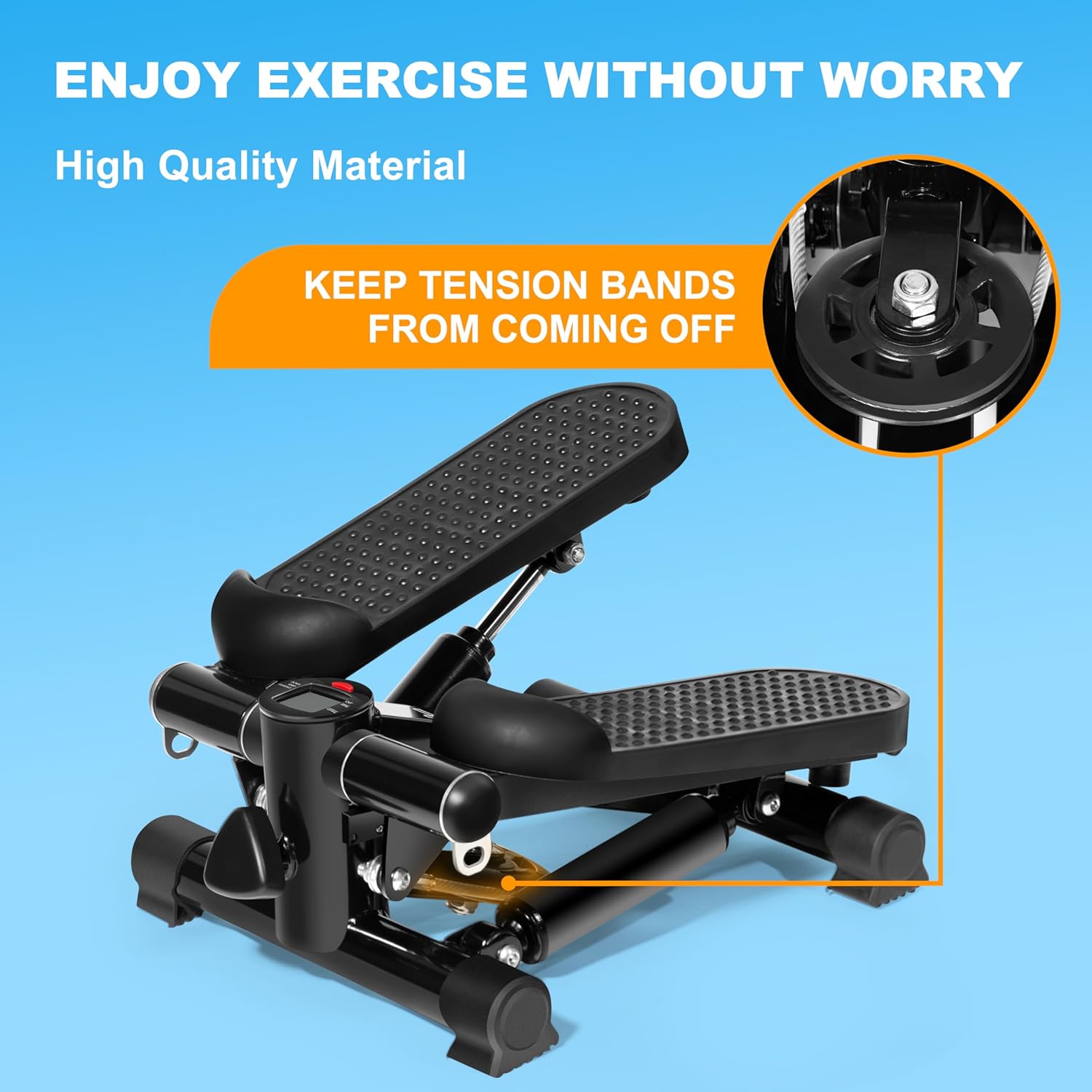 Steppers for Exercise at Home – 330 lbs Capacity with Resistance Bands & Non-Slip Mat – Adjustable Height Hydraulic Stepper with LCD – Full Body Workout - Image 5