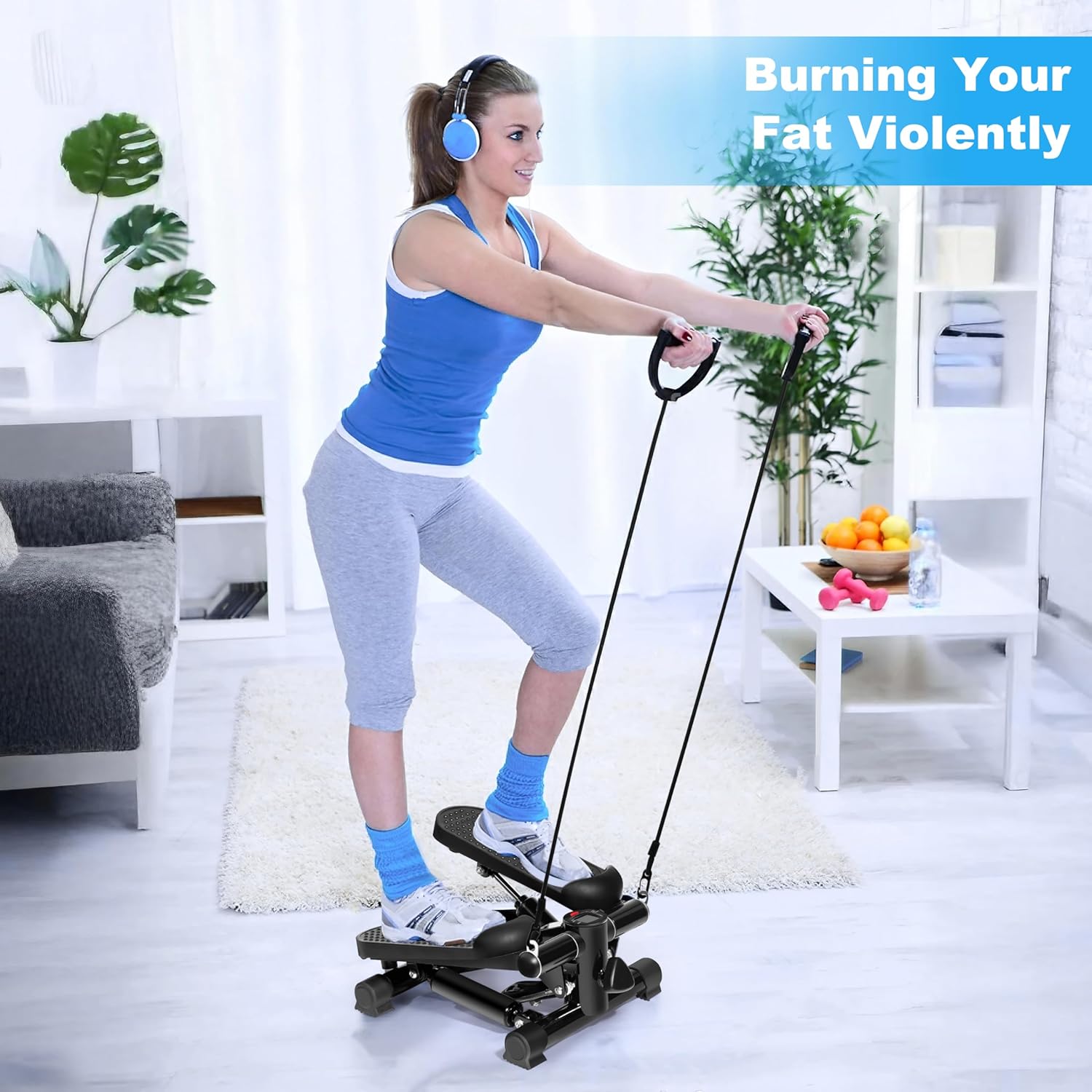 Steppers for Exercise at Home – 330 lbs Capacity with Resistance Bands & Non-Slip Mat – Adjustable Height Hydraulic Stepper with LCD – Full Body Workout - Image 6