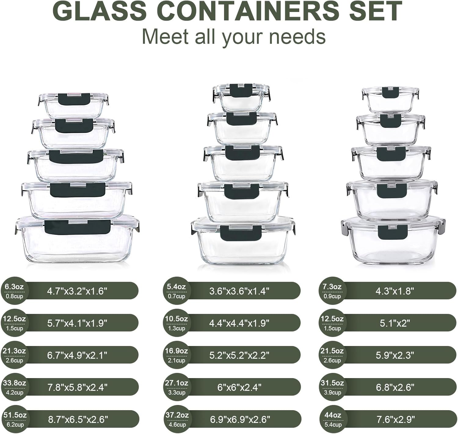 30 Pieces Glass Food Storage Containers Set – Glass Meal Prep Containers with Snap Locking Lids – Airtight Lunch Containers for Microwave Oven Freezer & Dishwasher – Gray - Image 2