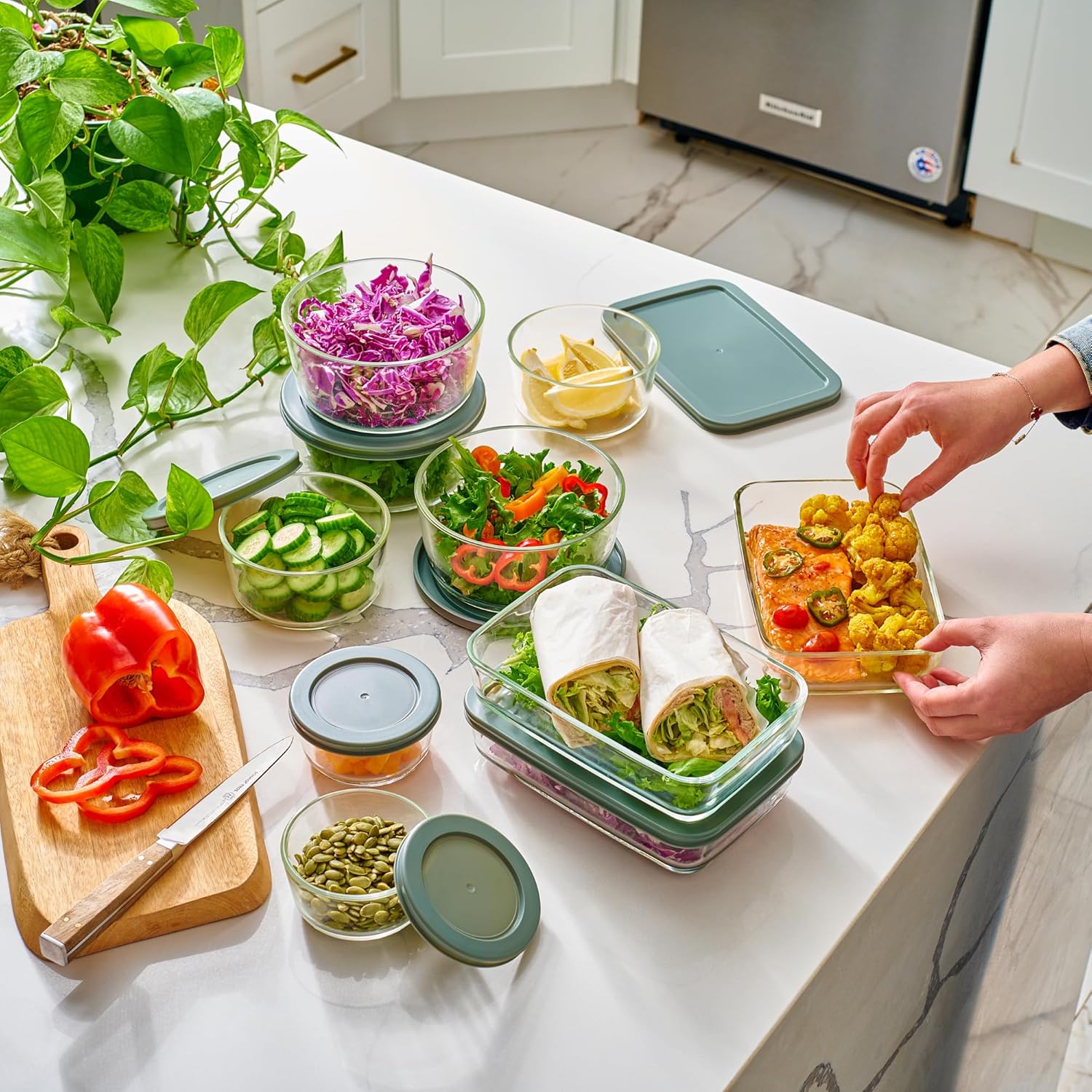 24pc Set Glass Food Storage Containers & Bowls with Airtight Lids – Leakproof BPA Free Meal Prep Stackable Lunch Boxes – Kitchen Pantry & Storage Organizers – Microwave Freezer Dishwasher Safe - Image 2