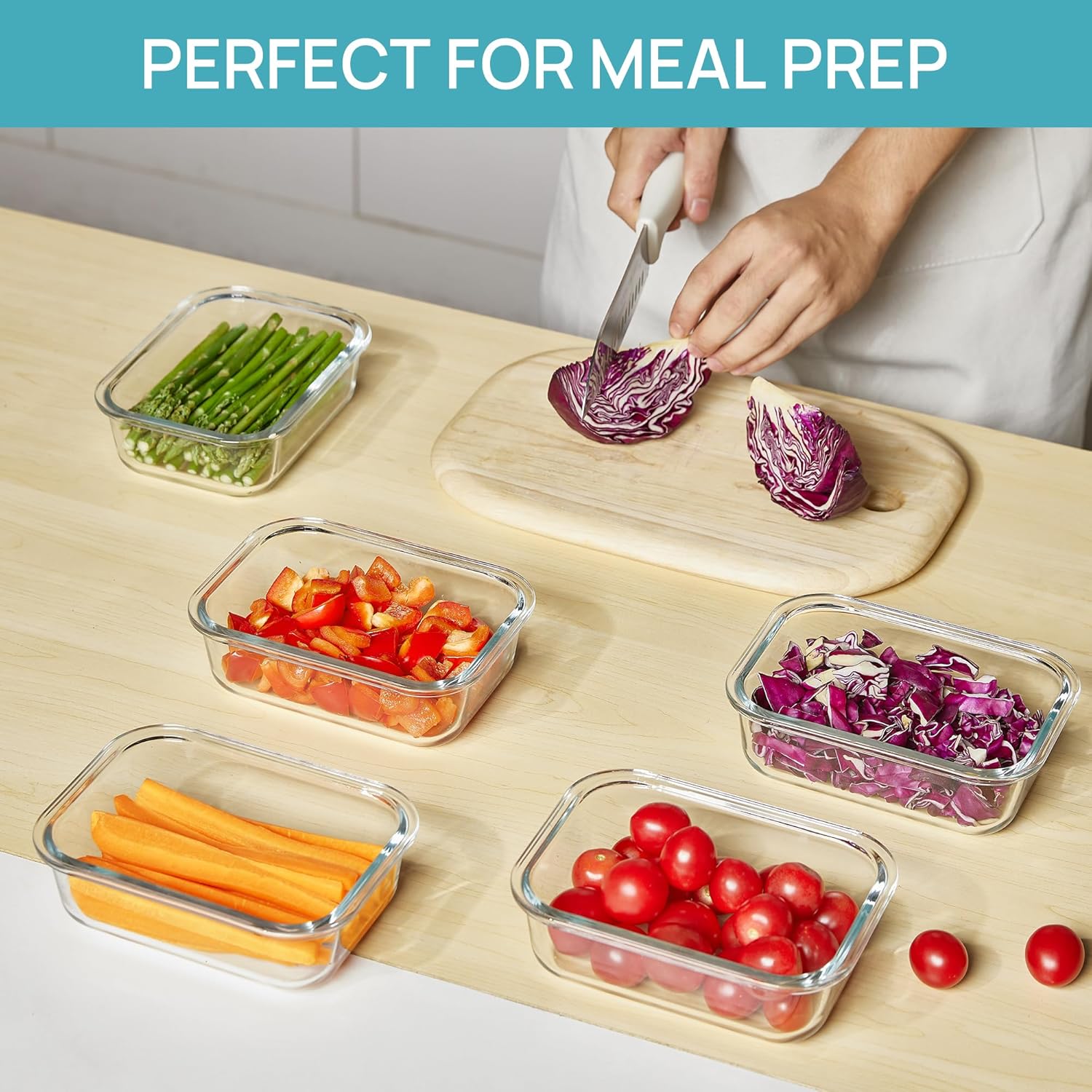 5Pack 22oz Glass Storage Containers with Lids – Glass Meal Prep Food Container Set with Snap Airtight Lids – Microwave Oven Freezer Dishwasher Safe – Grey - Image 4