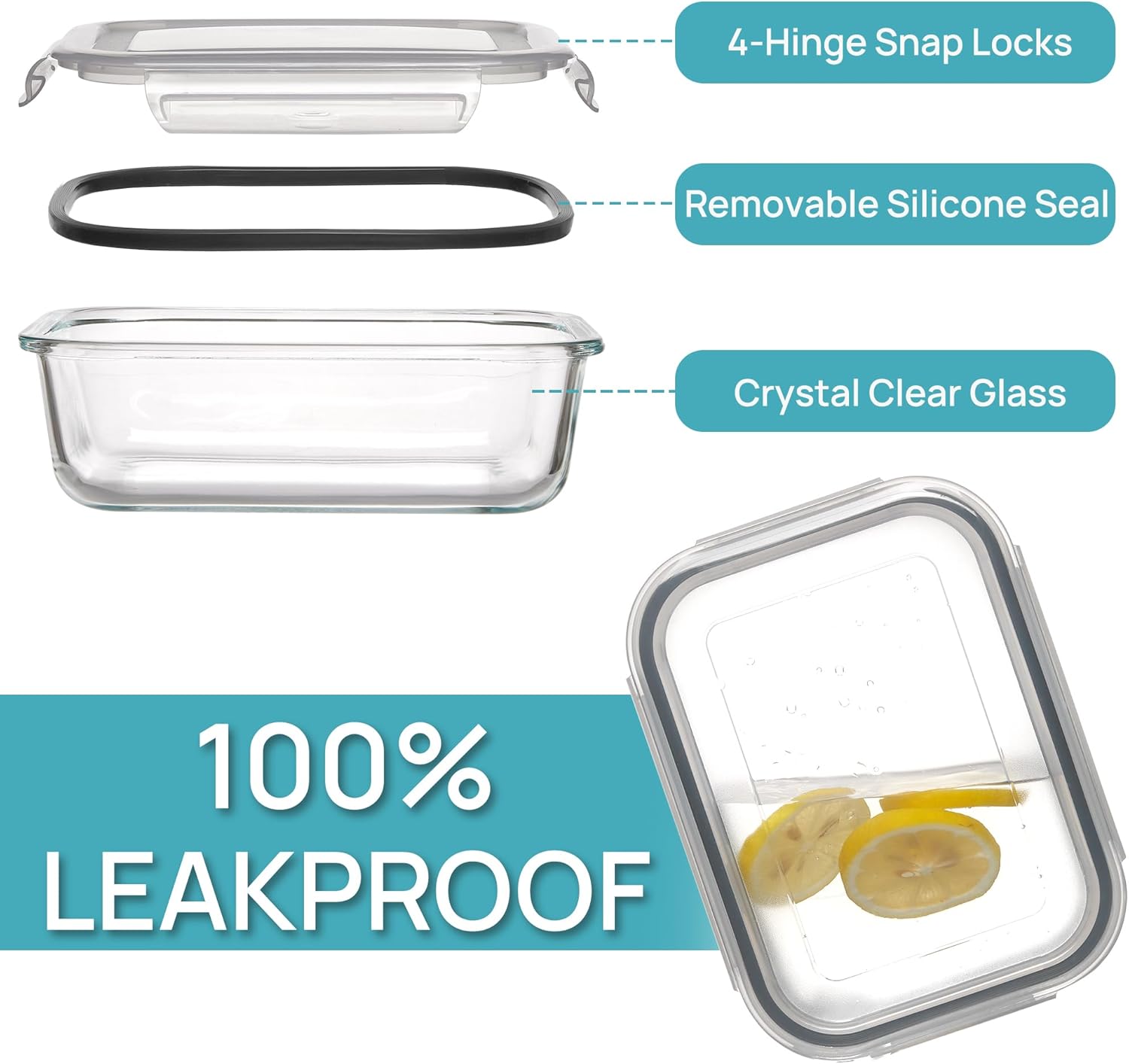 5Pack 22oz Glass Storage Containers with Lids – Glass Meal Prep Food Container Set with Snap Airtight Lids – Microwave Oven Freezer Dishwasher Safe – Grey - Image 6