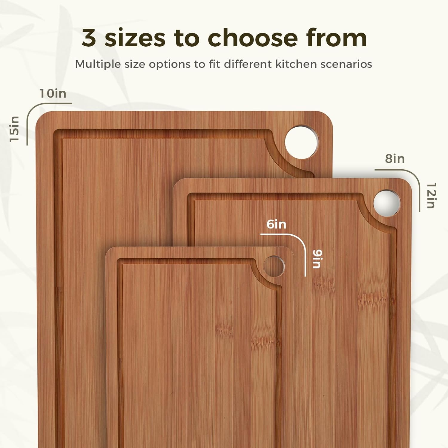 Cutting Board for Kitchen 3 Piece Wooden Boards with Juice Grooves, Side Handles & Non Slip Mats – Perfect for Meat, Veggies, Fruit – Ideal Kitchen Gift - Image 2