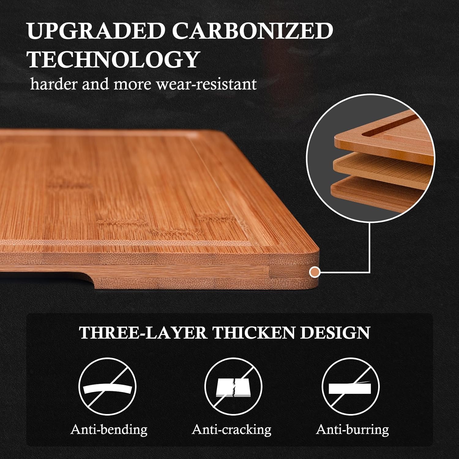 Bamboo Cutting Board Set – Wood Cutting Boards for Kitchen with Holder – Wooden Chopping Board for Meal Prep & Serving – Brown - Image 3