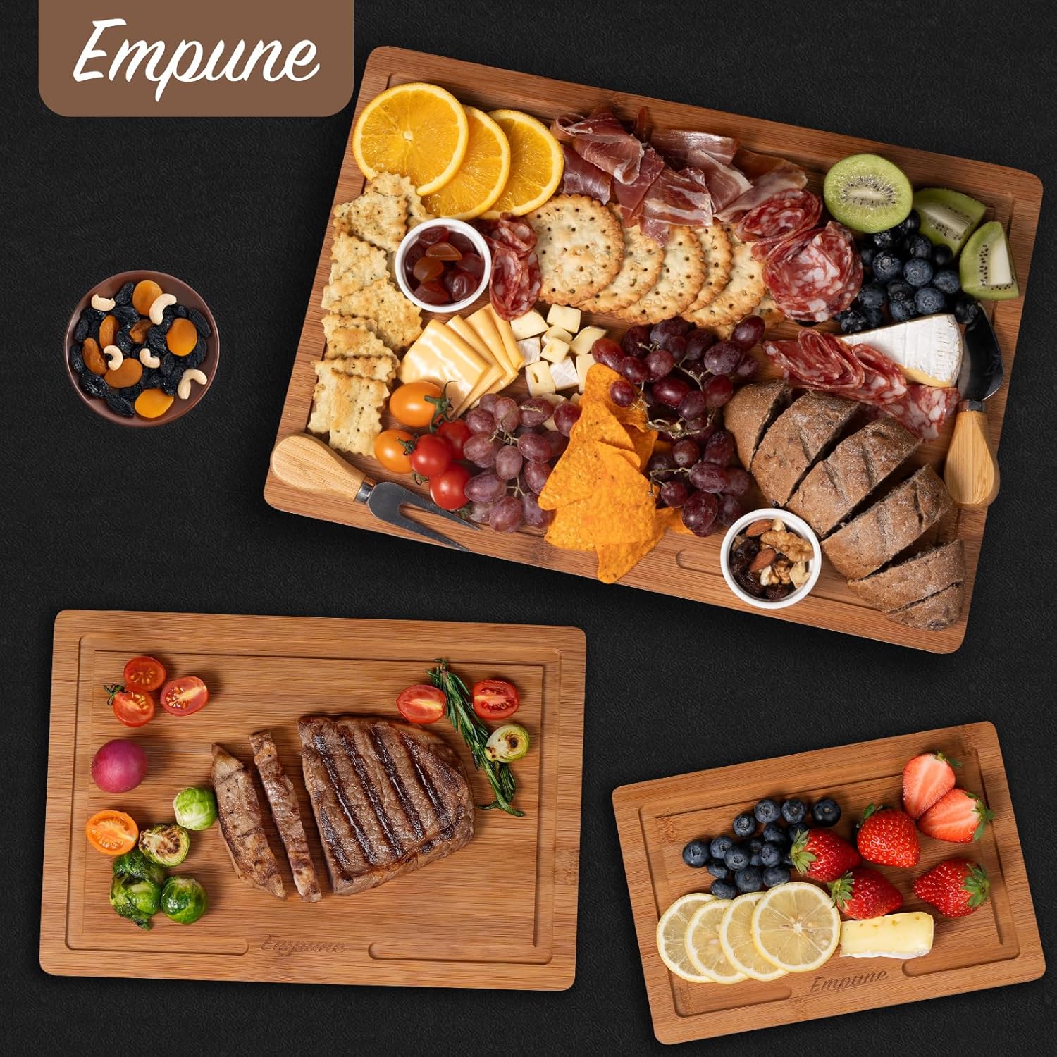 Bamboo Cutting Board Set – Wood Cutting Boards for Kitchen with Holder – Wooden Chopping Board for Meal Prep & Serving – Brown - Image 6