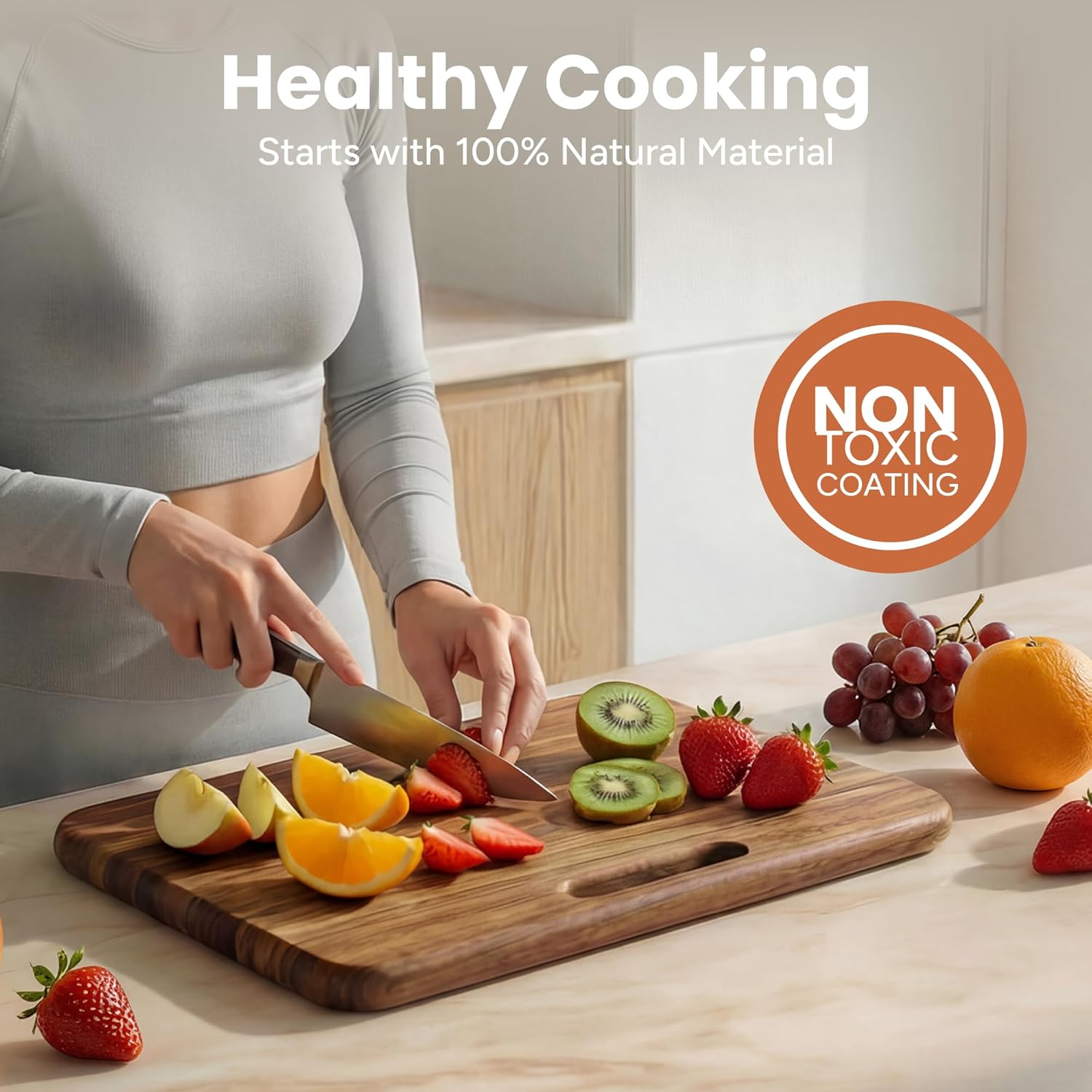 Wooden Cutting Boards for Kitchen – Double Sided Cutting Board with Handle – Heavy Duty Solid Acacia Wood Set with Stand – 3 Pcs Non Toxic for Meat Vegetable Fruit - Image 3