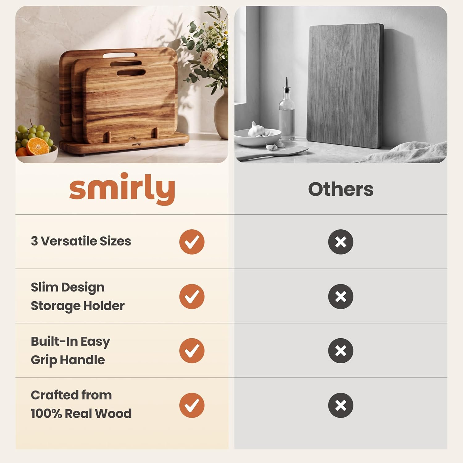 Wooden Cutting Boards for Kitchen – Double Sided Cutting Board with Handle – Heavy Duty Solid Acacia Wood Set with Stand – 3 Pcs Non Toxic for Meat Vegetable Fruit - Image 4