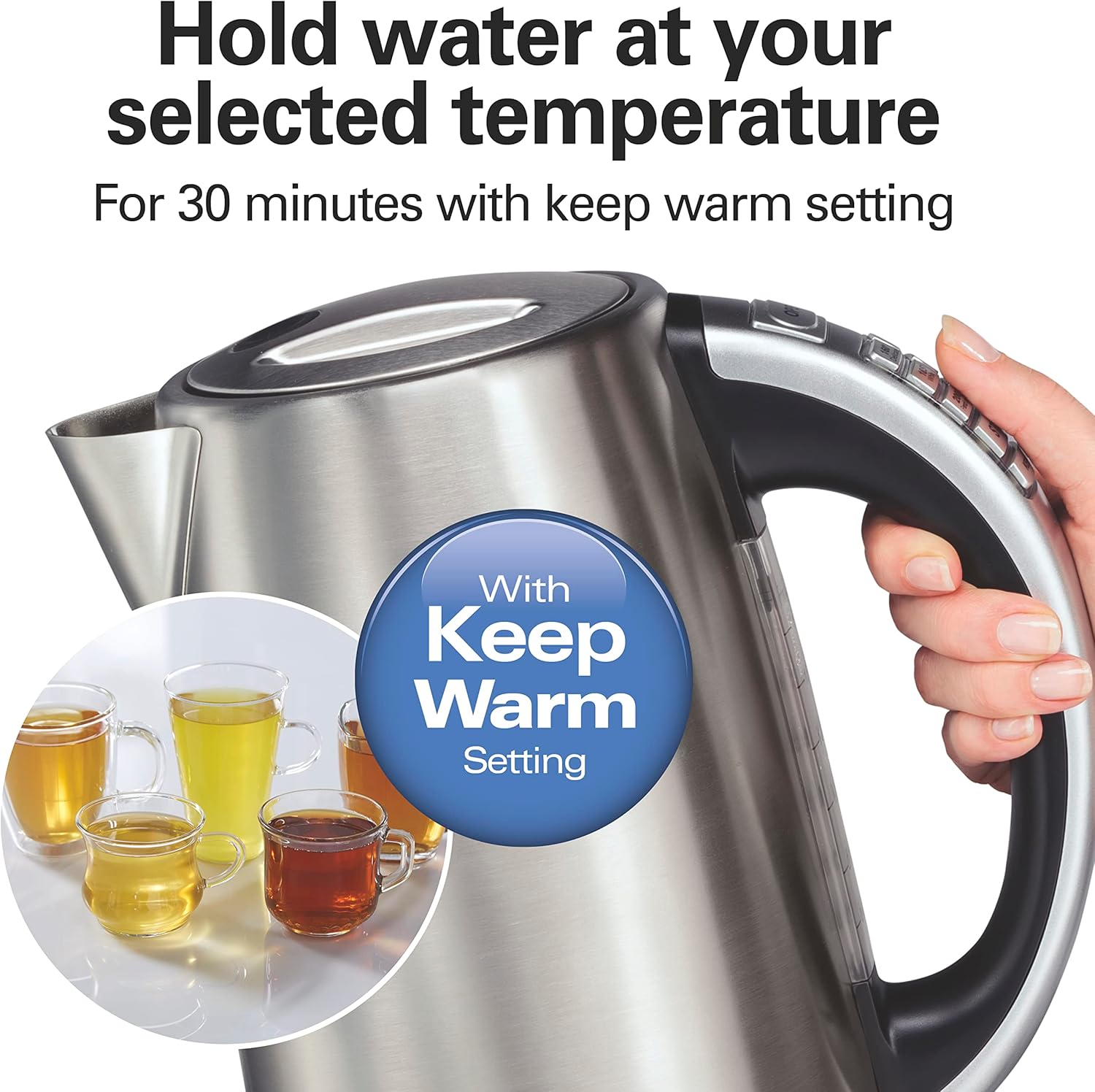 1.7L Temperature Control Electric Kettle – 1500W Fast Boiling Water Boiler & Heater – BPA Free Cordless – Auto Shut Off & Boil Dry Protection – Stainless Steel (41020R) - Image 3