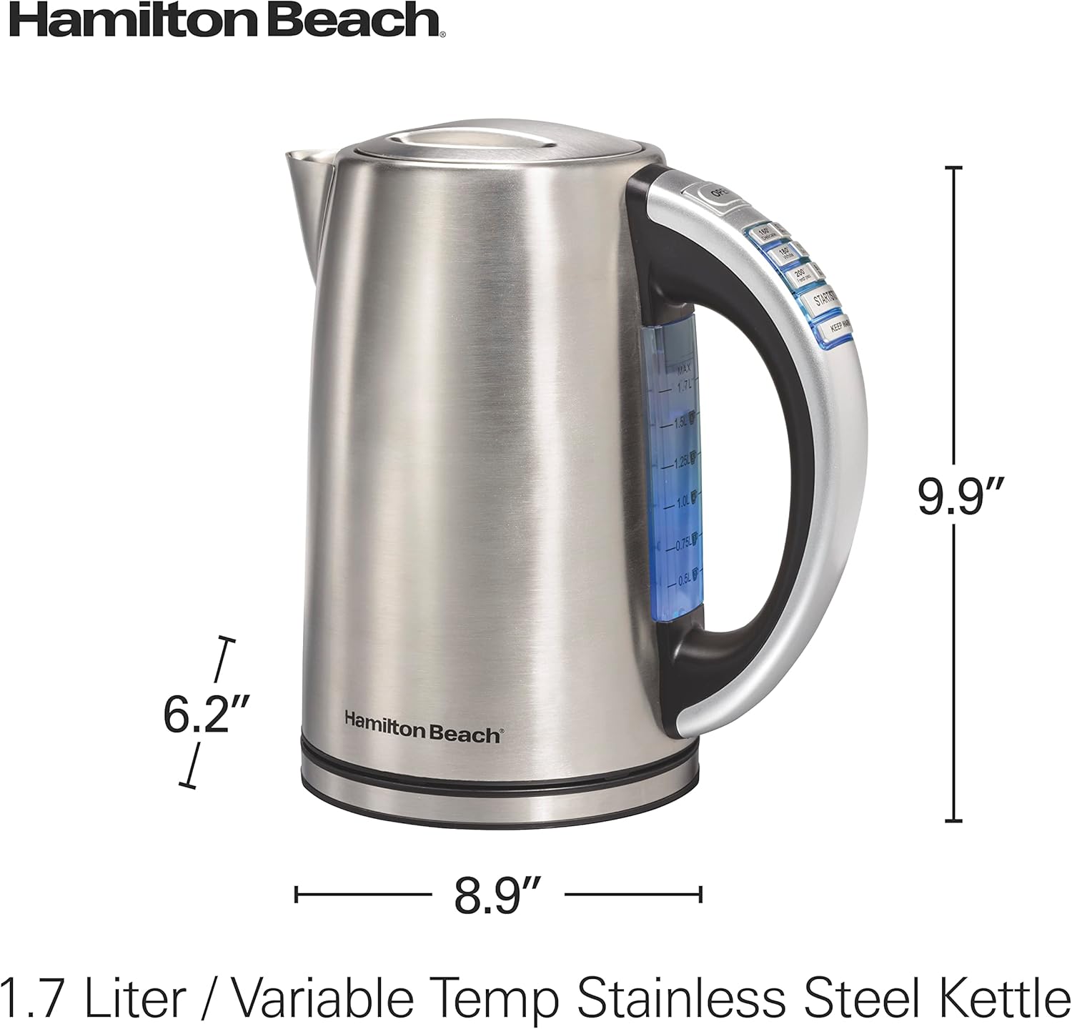 1.7L Temperature Control Electric Kettle – 1500W Fast Boiling Water Boiler & Heater – BPA Free Cordless – Auto Shut Off & Boil Dry Protection – Stainless Steel (41020R) - Image 6