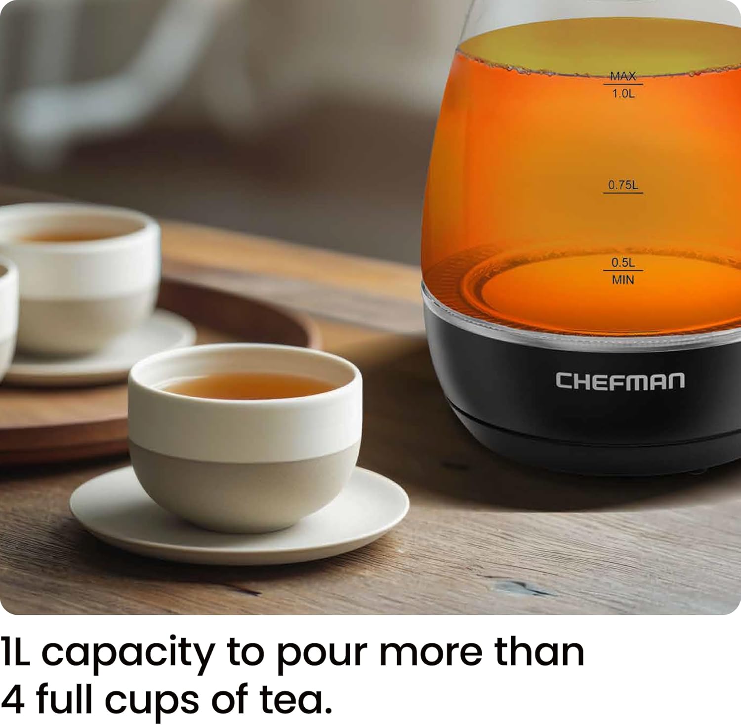 Electric Kettle with Tea Infuser – Compact 1L (4 Cups) – 1500W Fast Boil – Removable Lid – Boil Dry Protection – BPA Free – Small Electric Tea Kettle - Image 3