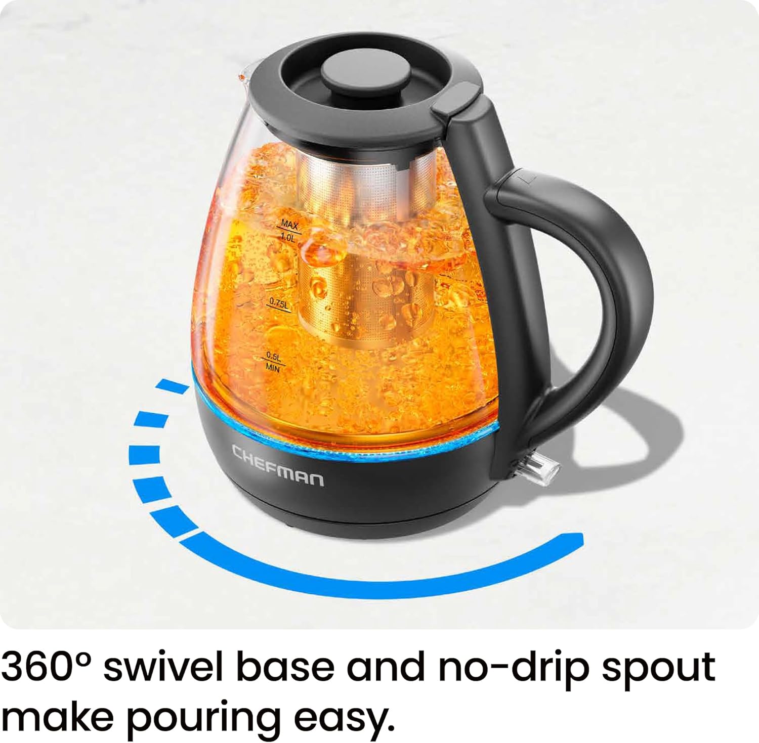 Electric Kettle with Tea Infuser – Compact 1L (4 Cups) – 1500W Fast Boil – Removable Lid – Boil Dry Protection – BPA Free – Small Electric Tea Kettle - Image 5