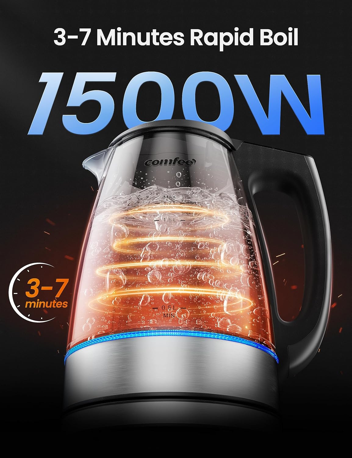 1.7L Glass Tea Kettle & Water Boiler – Electric Kettle with Temperature Control 6 Presets – 2 Hr Keep Warm – Fast Heating – 304 Stainless Steel – Auto Shut Off - Image 5