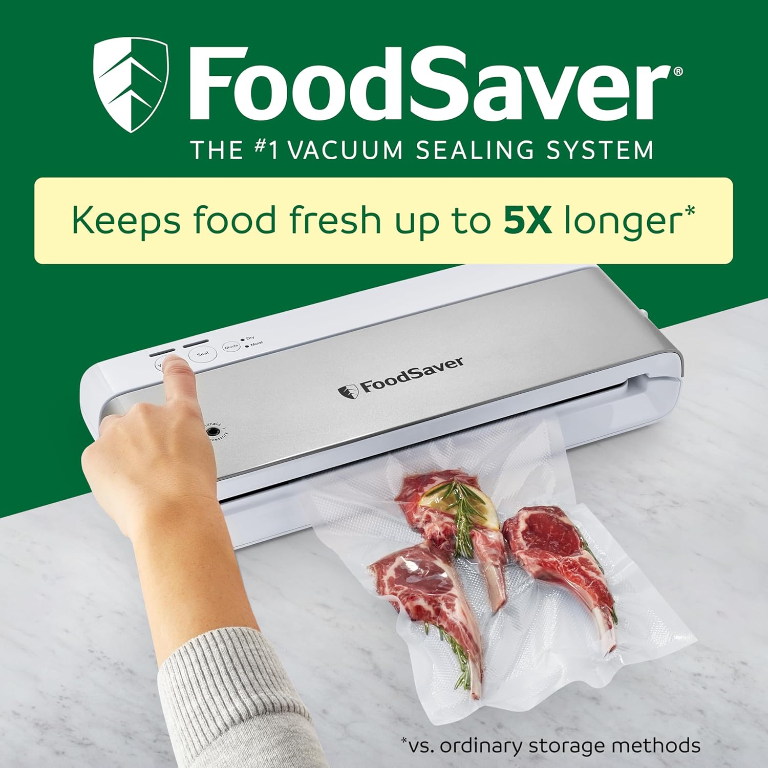 FoodSaver Compact Vacuum Sealer Machine – with Airtight Bags and Roll – Ideal for Sous Vide & Airtight Food Storage – White - Image 2