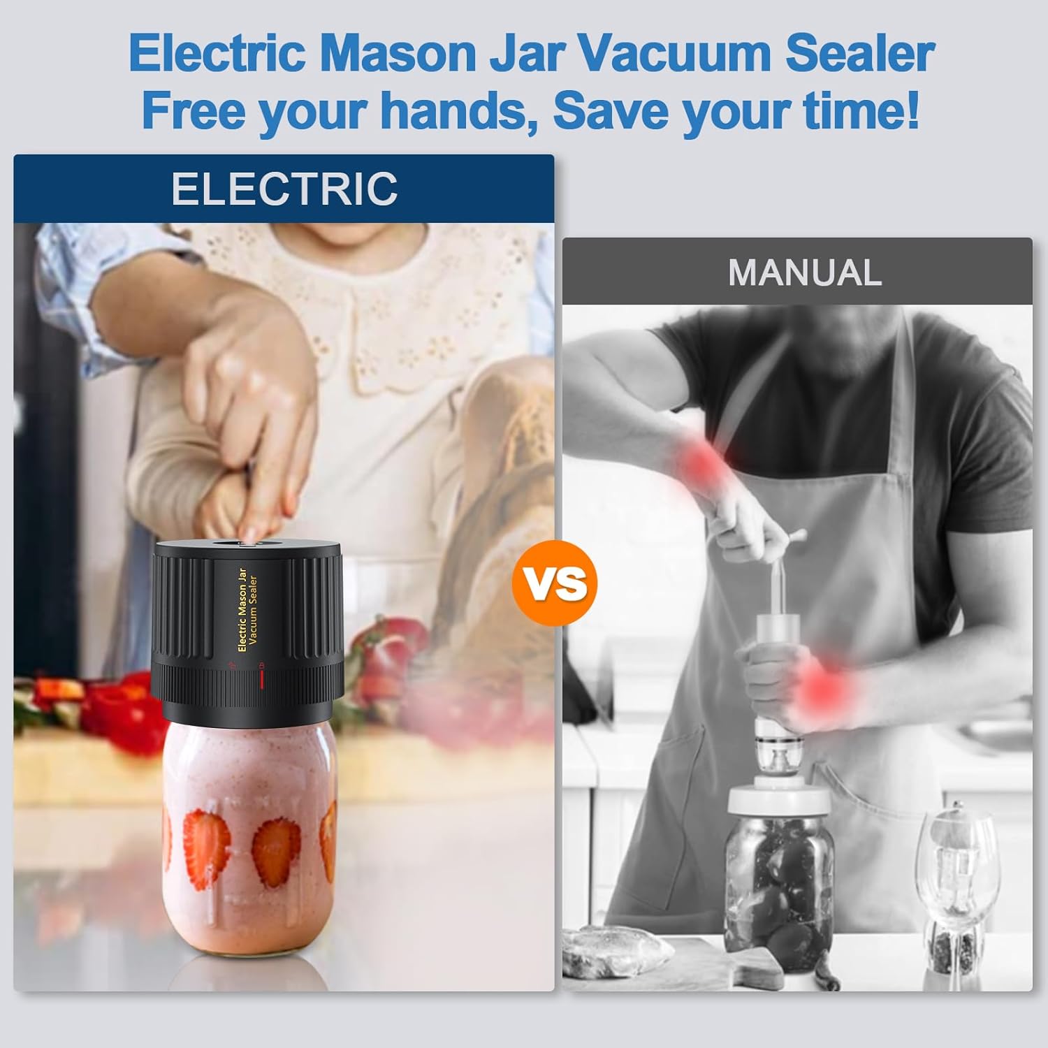 Electric Mason Jar Vacuum Sealer Kit – Works with Wide Mouth & Regular Mouth Mason Jars – Cordless Rechargeable Food Saver for Canning & Storage - Image 2