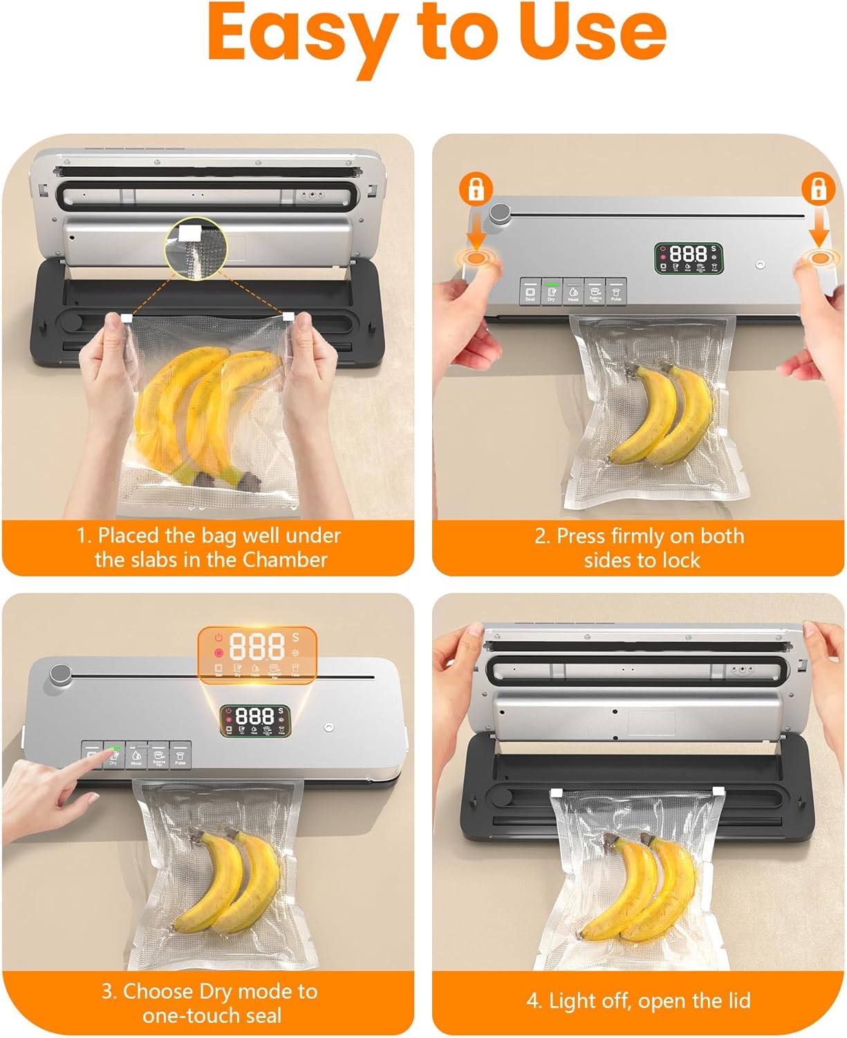 Food Vacuum Sealer Machine – 75KPa Strong Suction – Digital Timer – Built in Cutter – Pulse Function – Dry & Moist Modes – External Vacuum for Jars – 20 Bags Included - Image 3