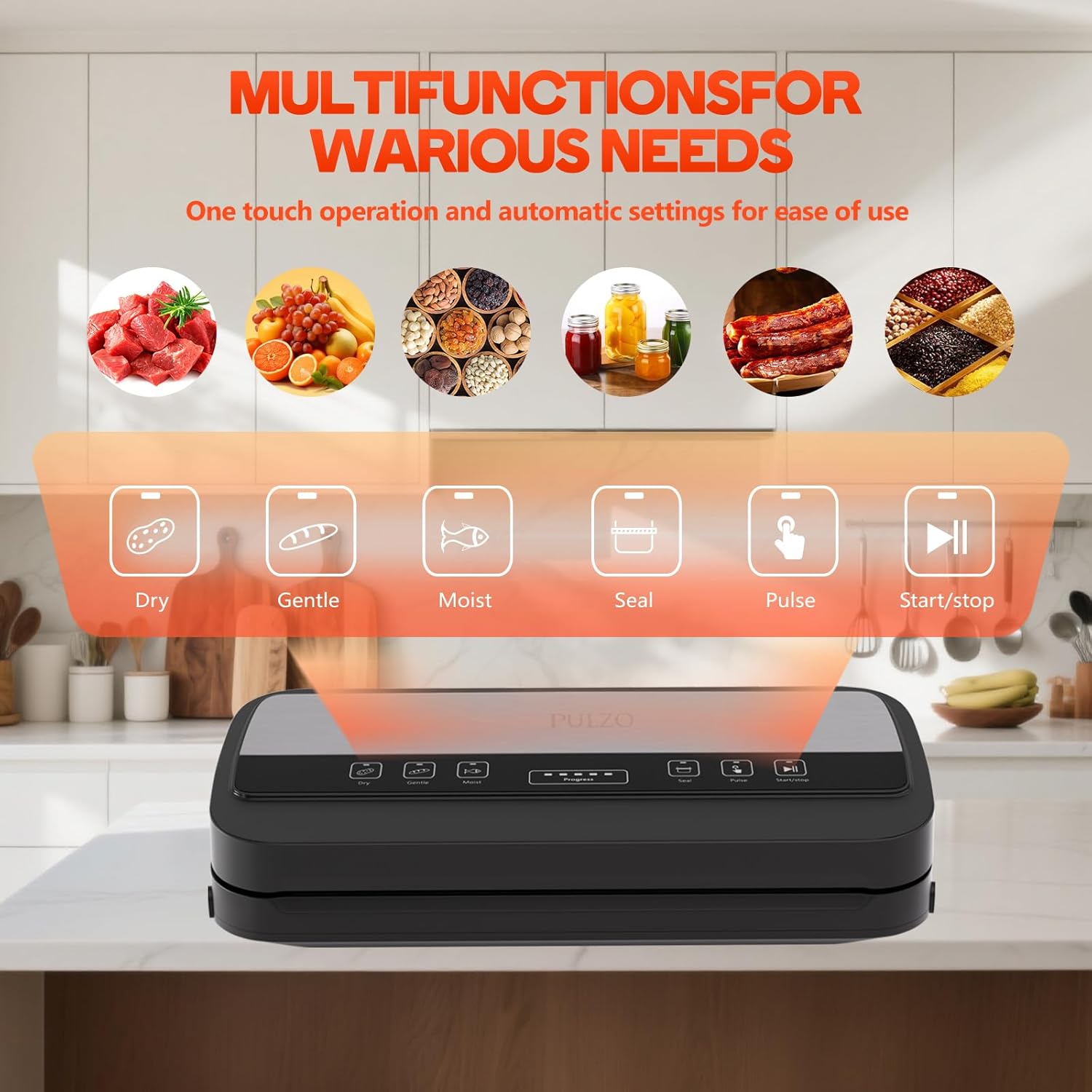 95KPa Vacuum Sealer Machine with Bags Storage & Built in Cutter – Dry/Moist/Gentle Modes – Removable Drip Tray – Complete Starter Kit – Stainless Steel - Image 6